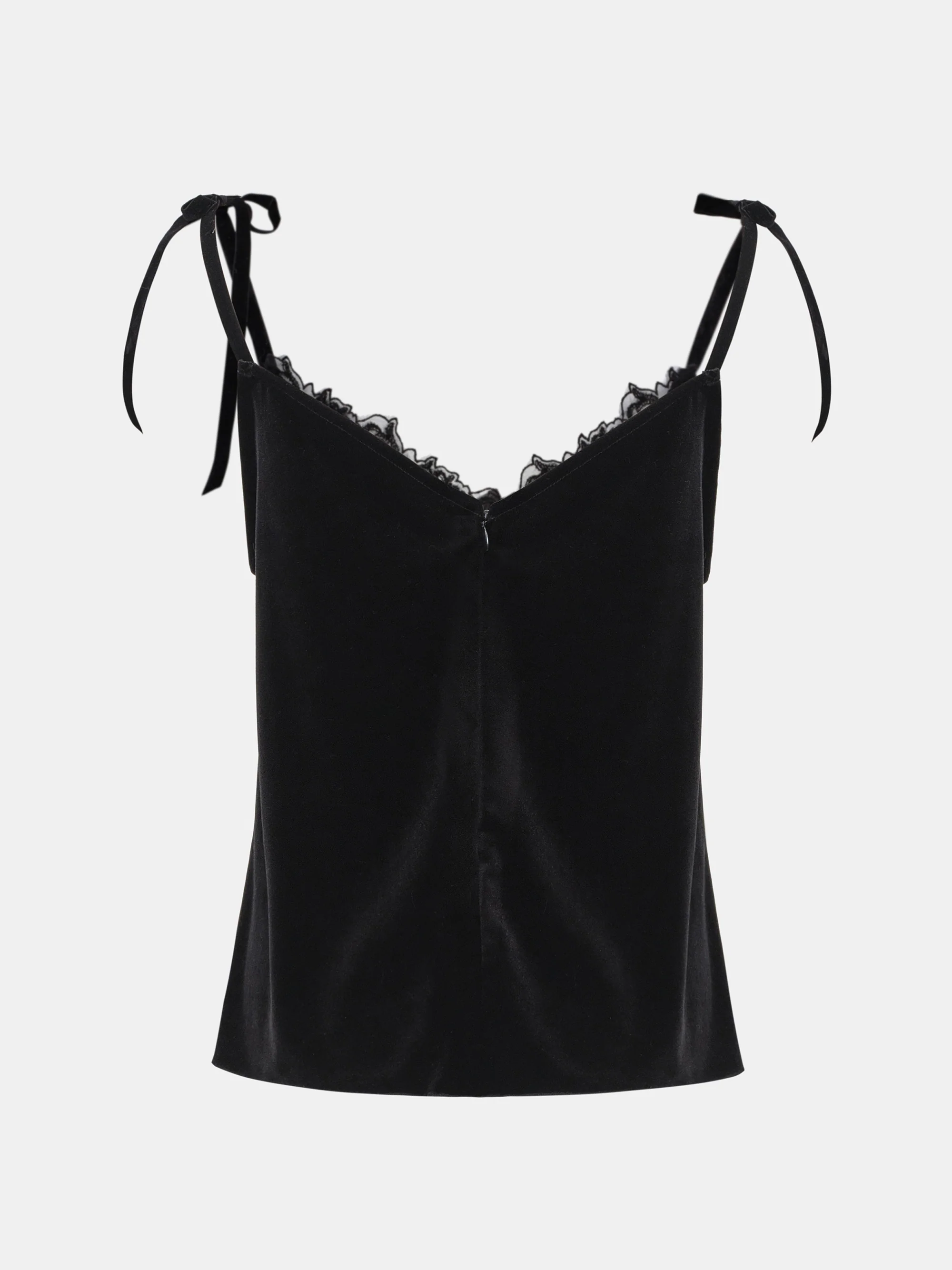 Lace-Trimmed Velvet Top, Black - Image 5