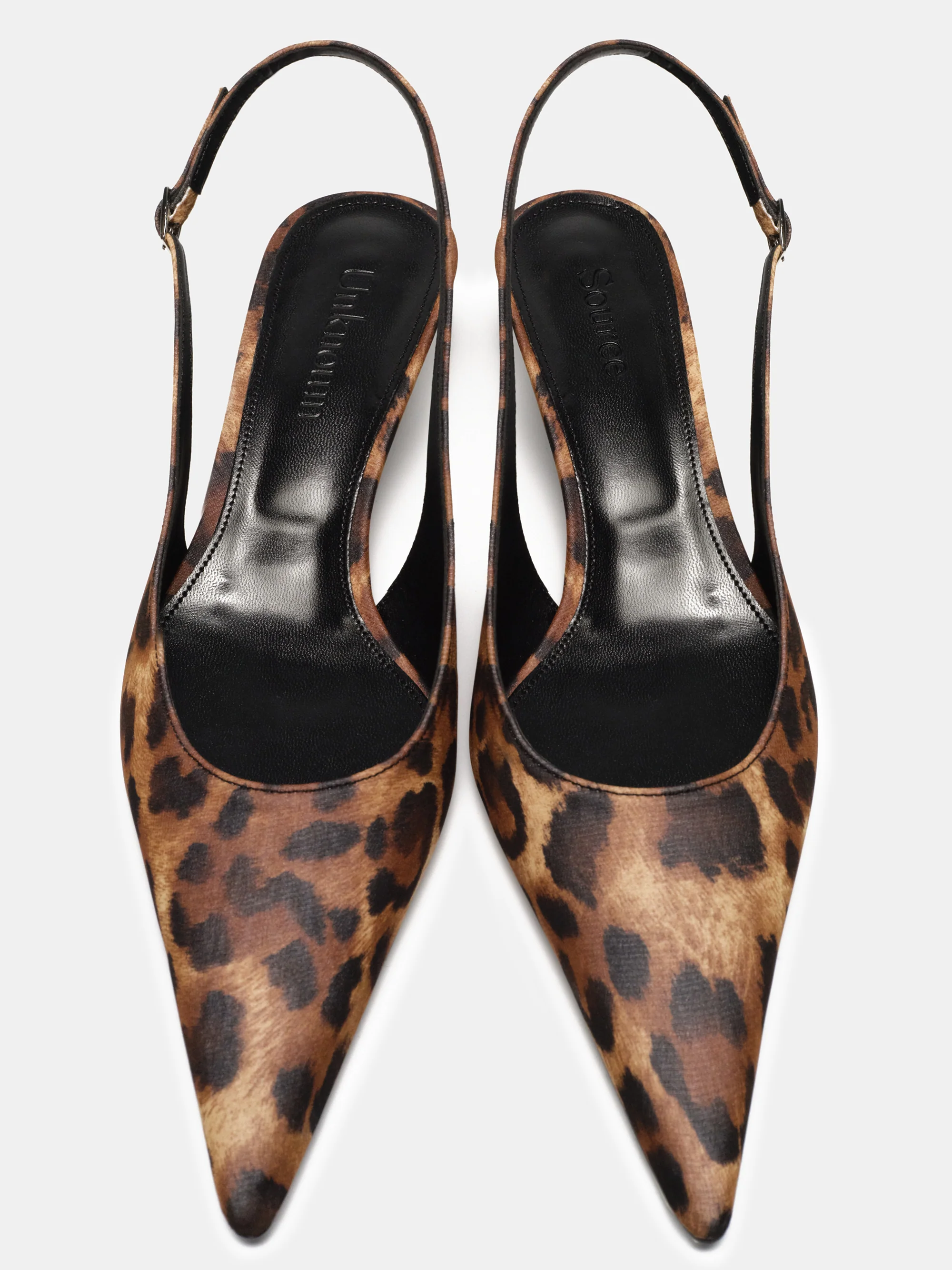 Lafu Leopard-Print Satin Slingback Heels, Brown - Image 3