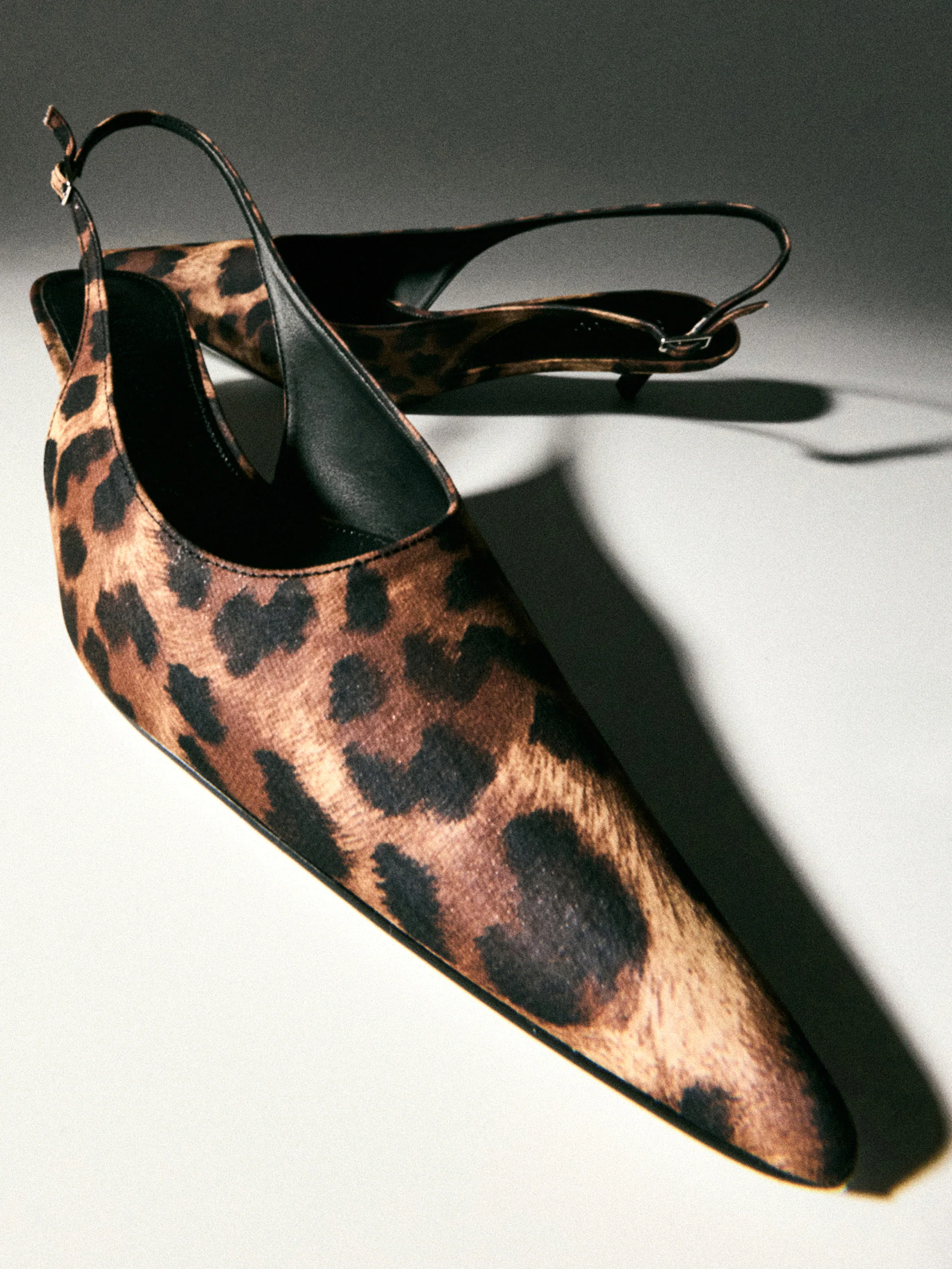 Lafu Leopard-Print Satin Slingback Heels, Brown - Image 4