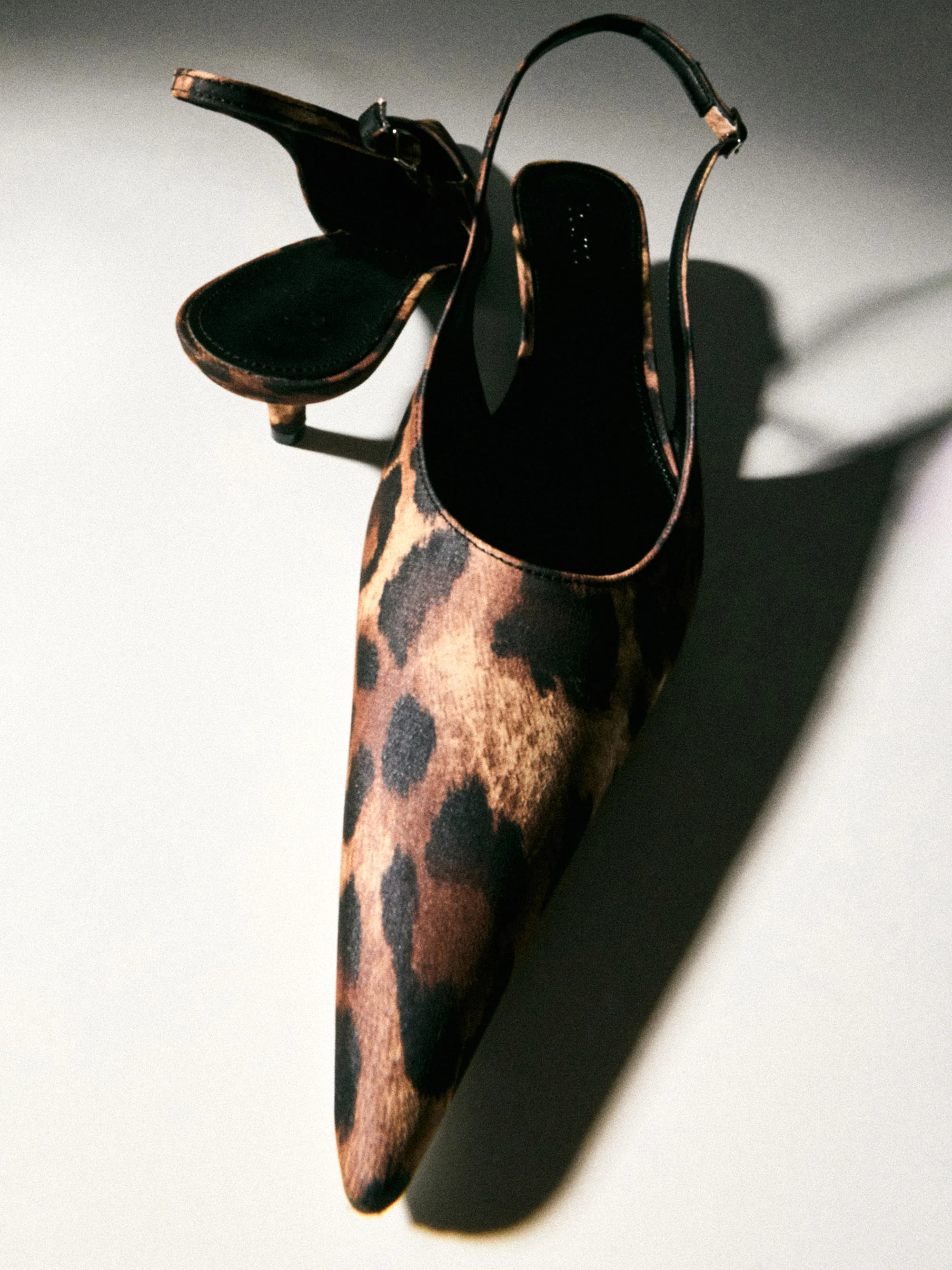 Lafu Leopard-Print Satin Slingback Heels, Brown - Image 5