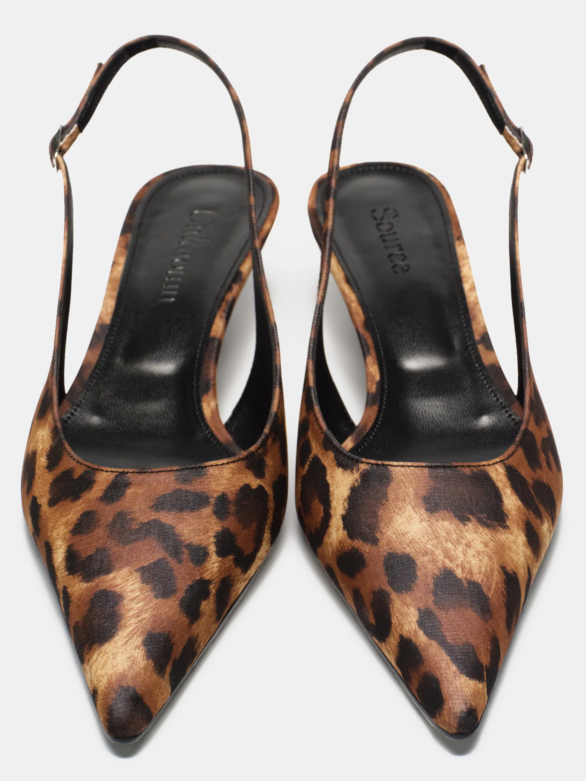 Lafu Leopard-Print Satin Slingback Heels, Brown - Image 6