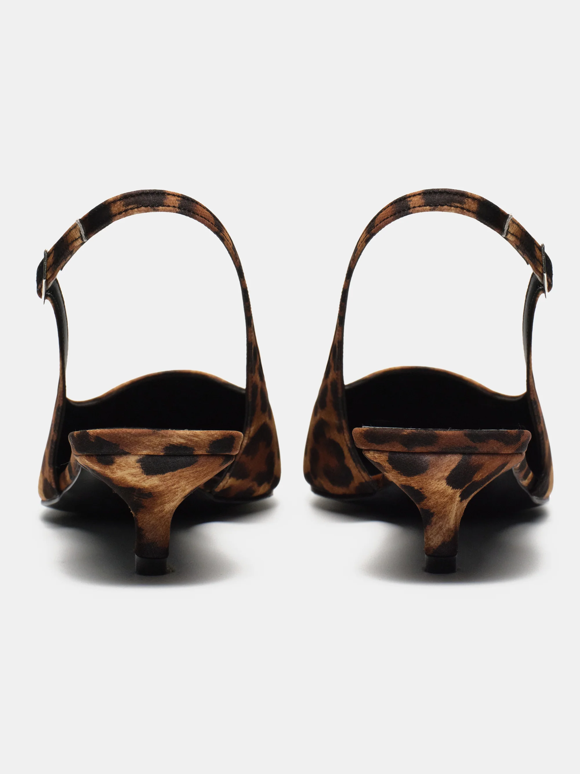 Lafu Leopard-Print Satin Slingback Heels, Brown - Image 7
