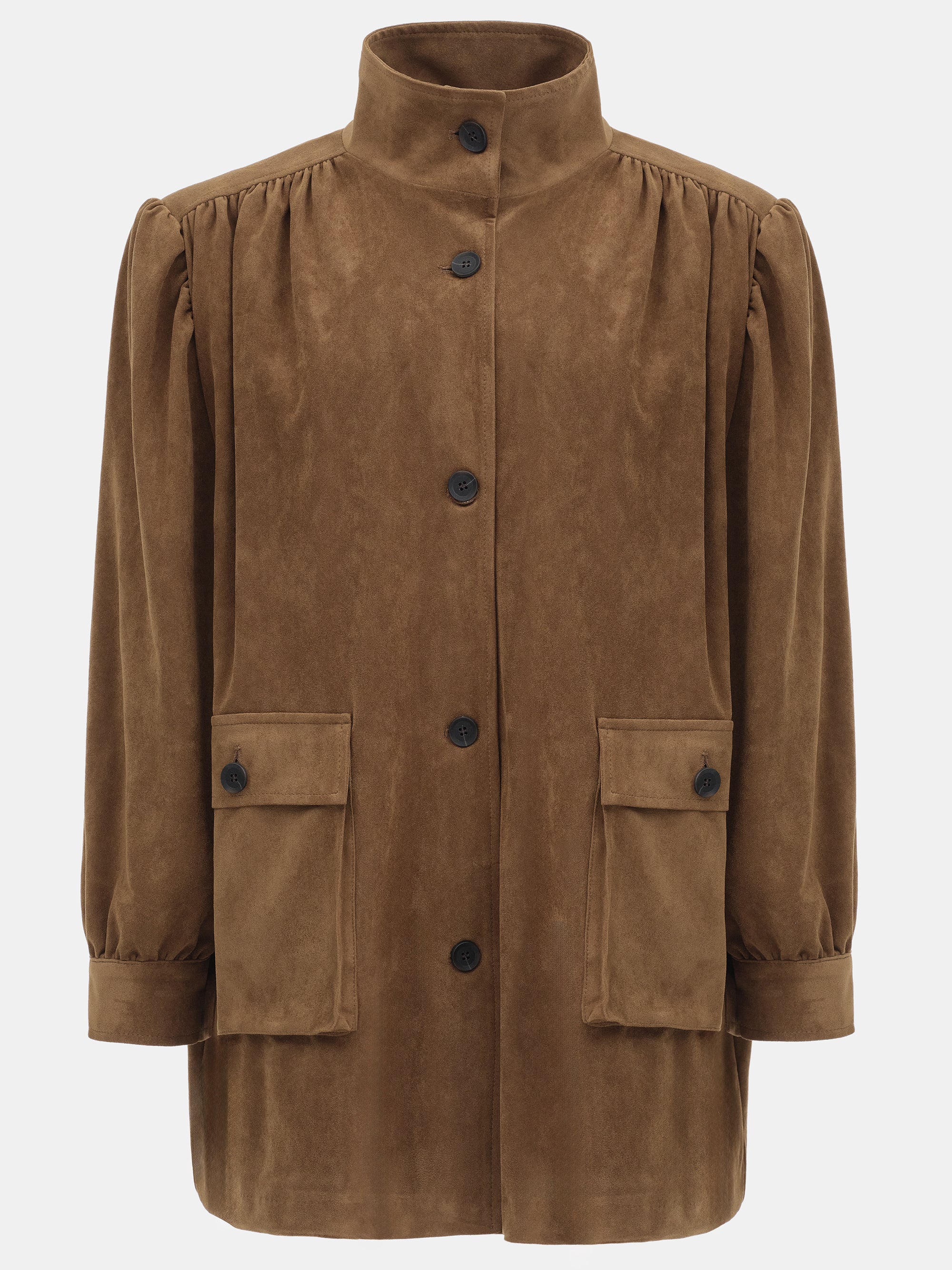 Lalisa Longline Ruched Suede Bomber, Burnt Umber - Image 5