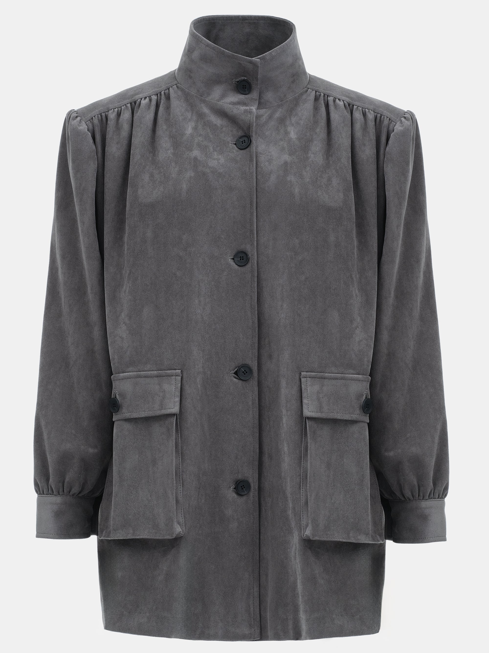 Lalisa Longline Ruched Suede Bomber, Grey - Image 5