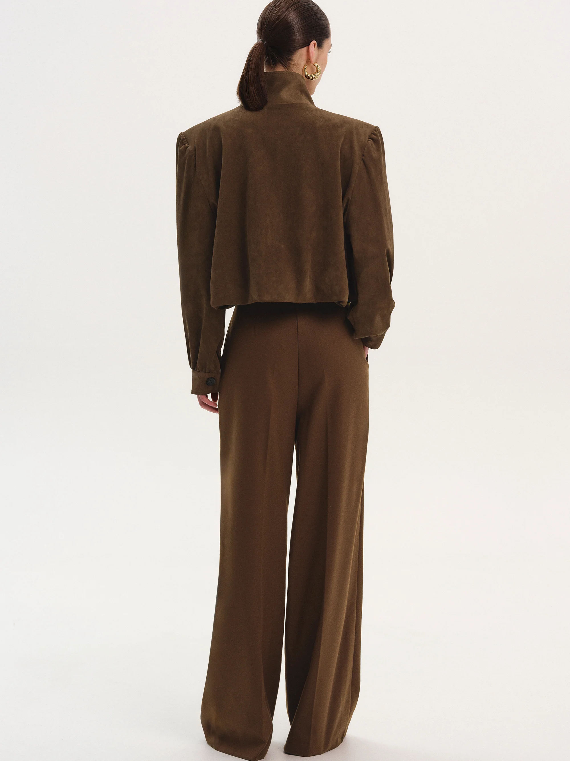 Lalisa Ruched Suede Bomber, Brown - Image 4