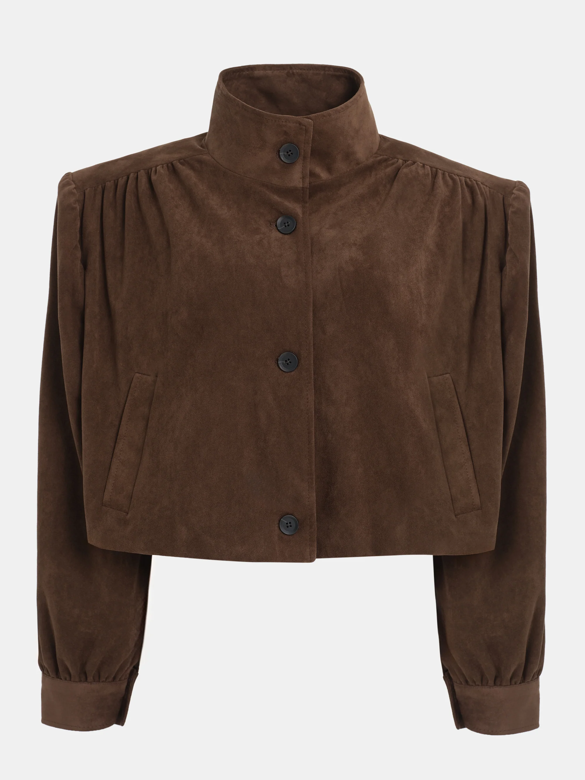 Lalisa Ruched Suede Bomber, Brown - Image 5