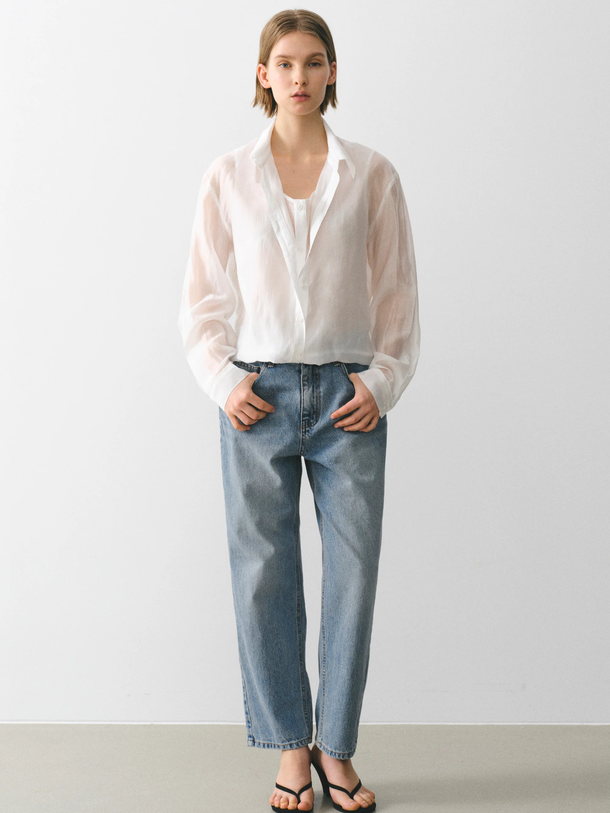 Layered Button Down Shirt, Ivory - Image 3