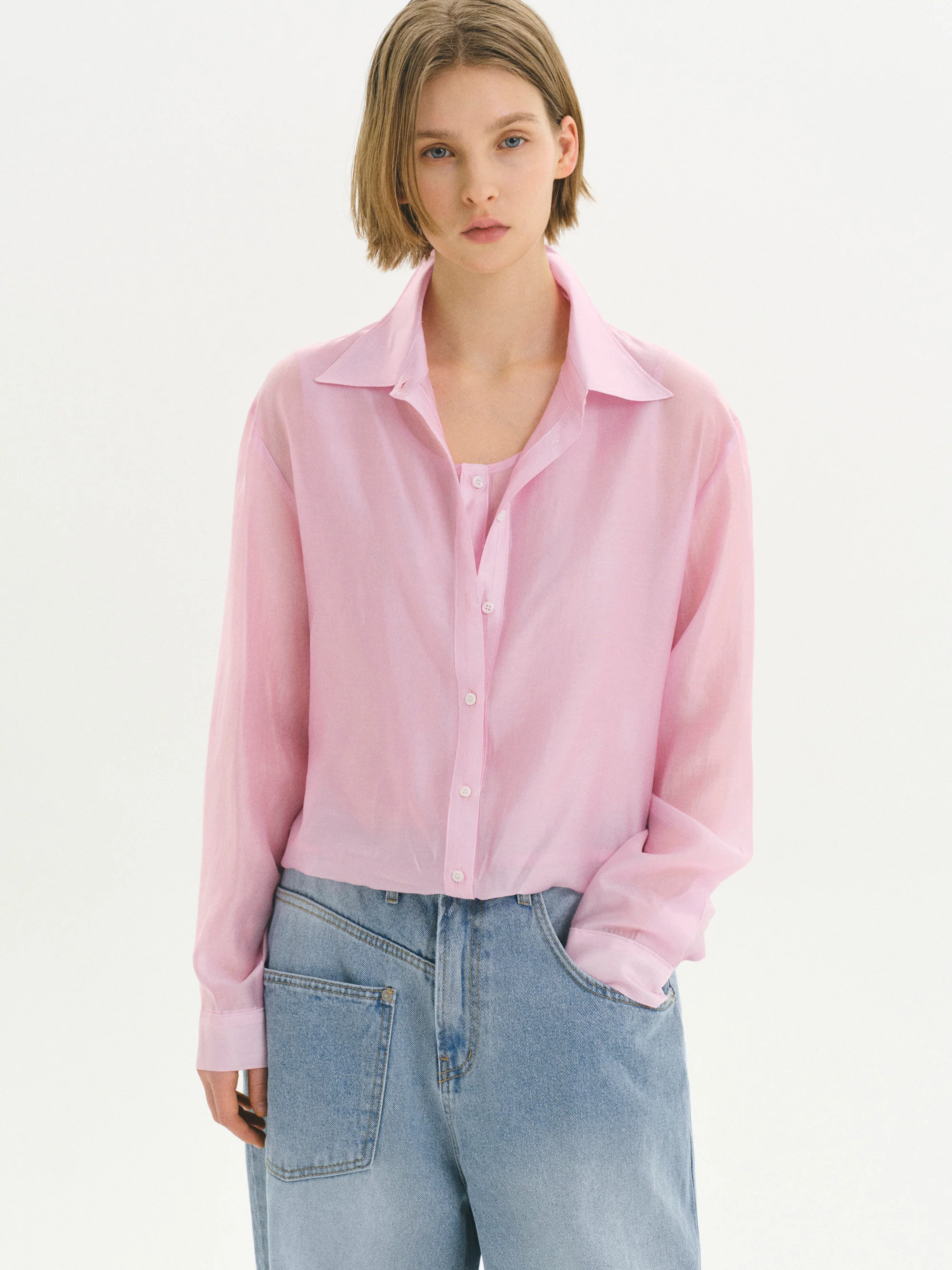 Layered Button Down Shirt, Pink