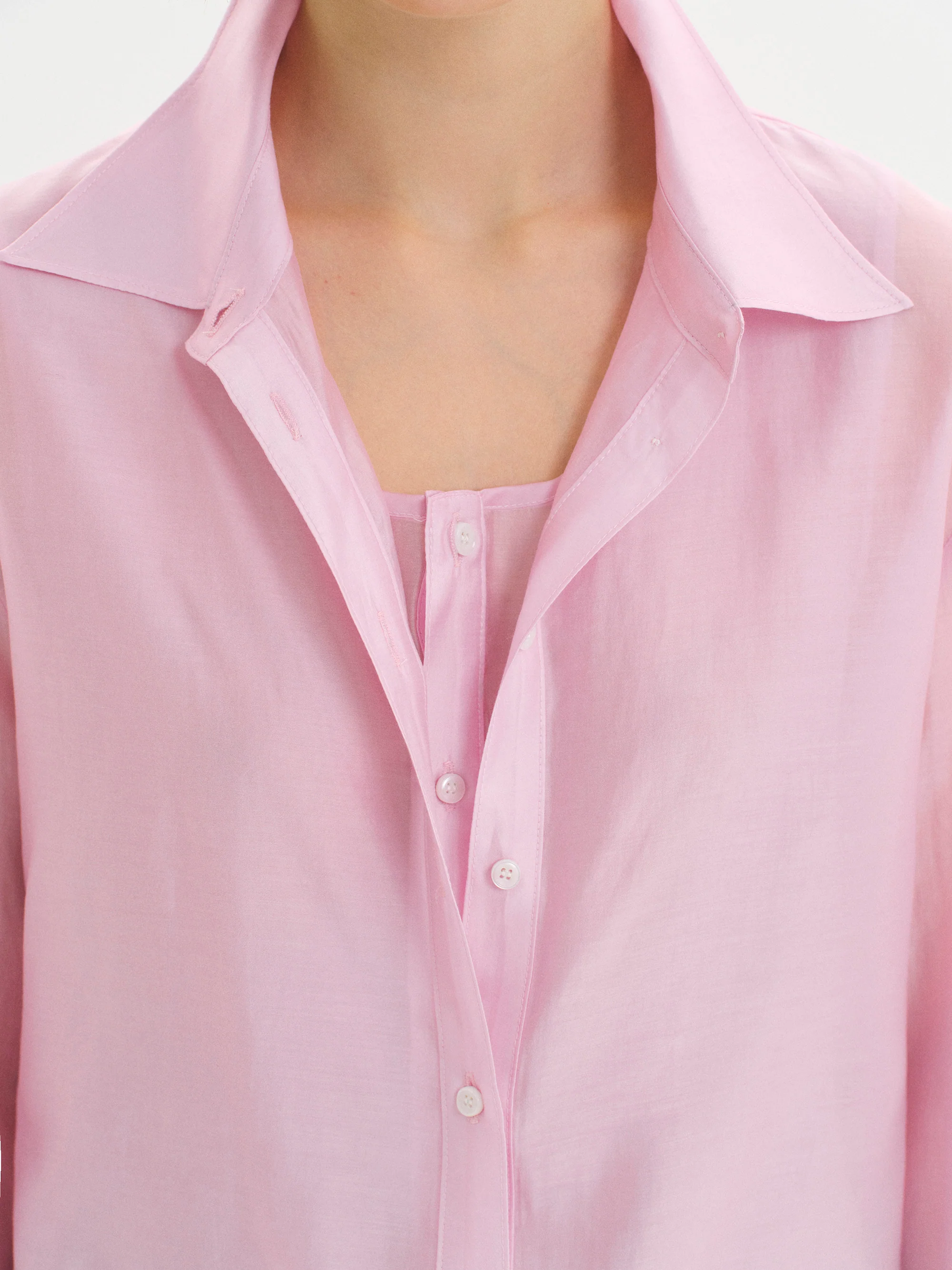 Layered Button Down Shirt, Pink - Image 2