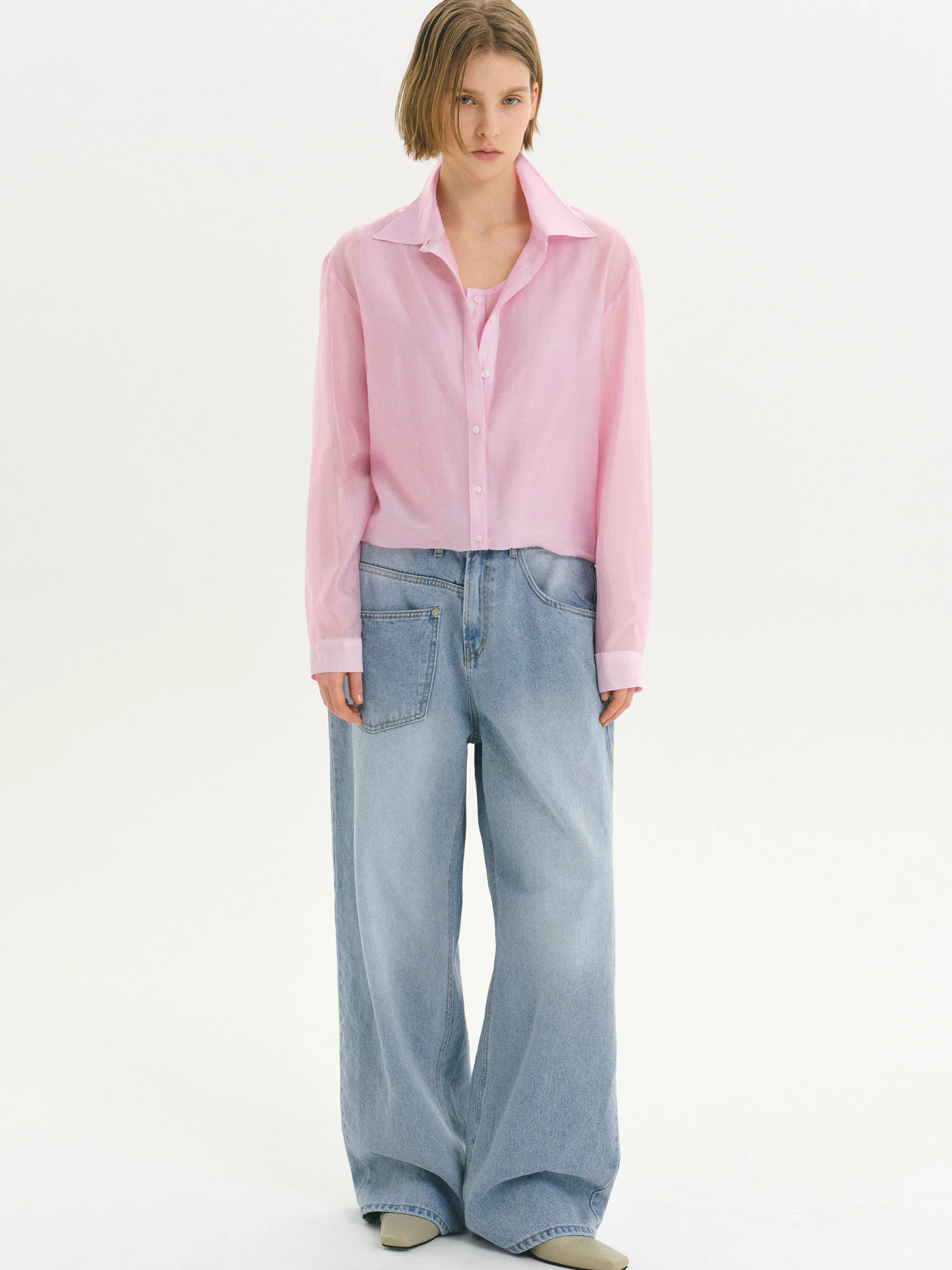 Layered Button Down Shirt, Pink - Image 3