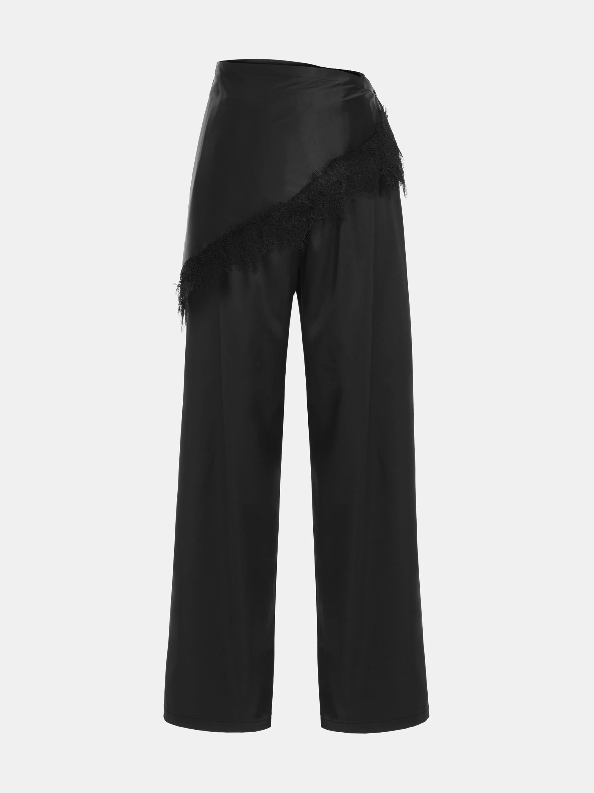 Layered Satin-Effect Trousers, Black - Image 5