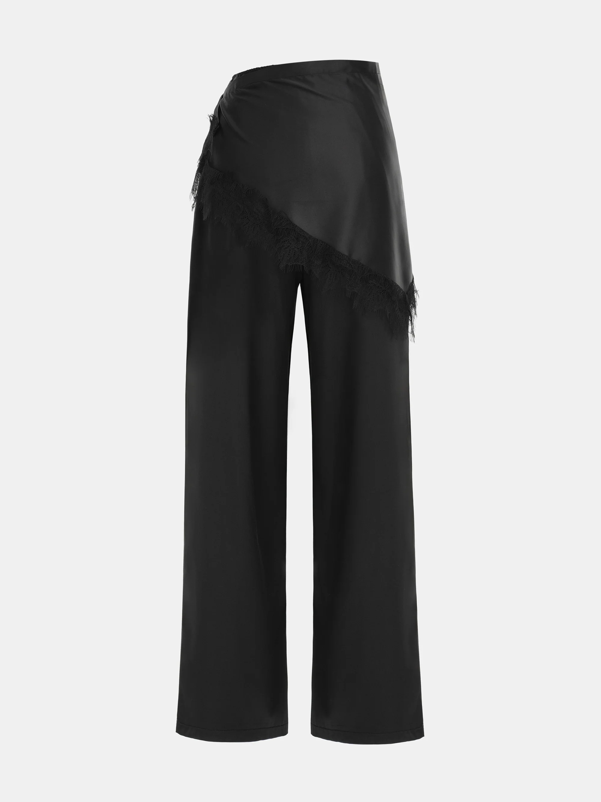 Layered Satin-Effect Trousers, Black - Image 6