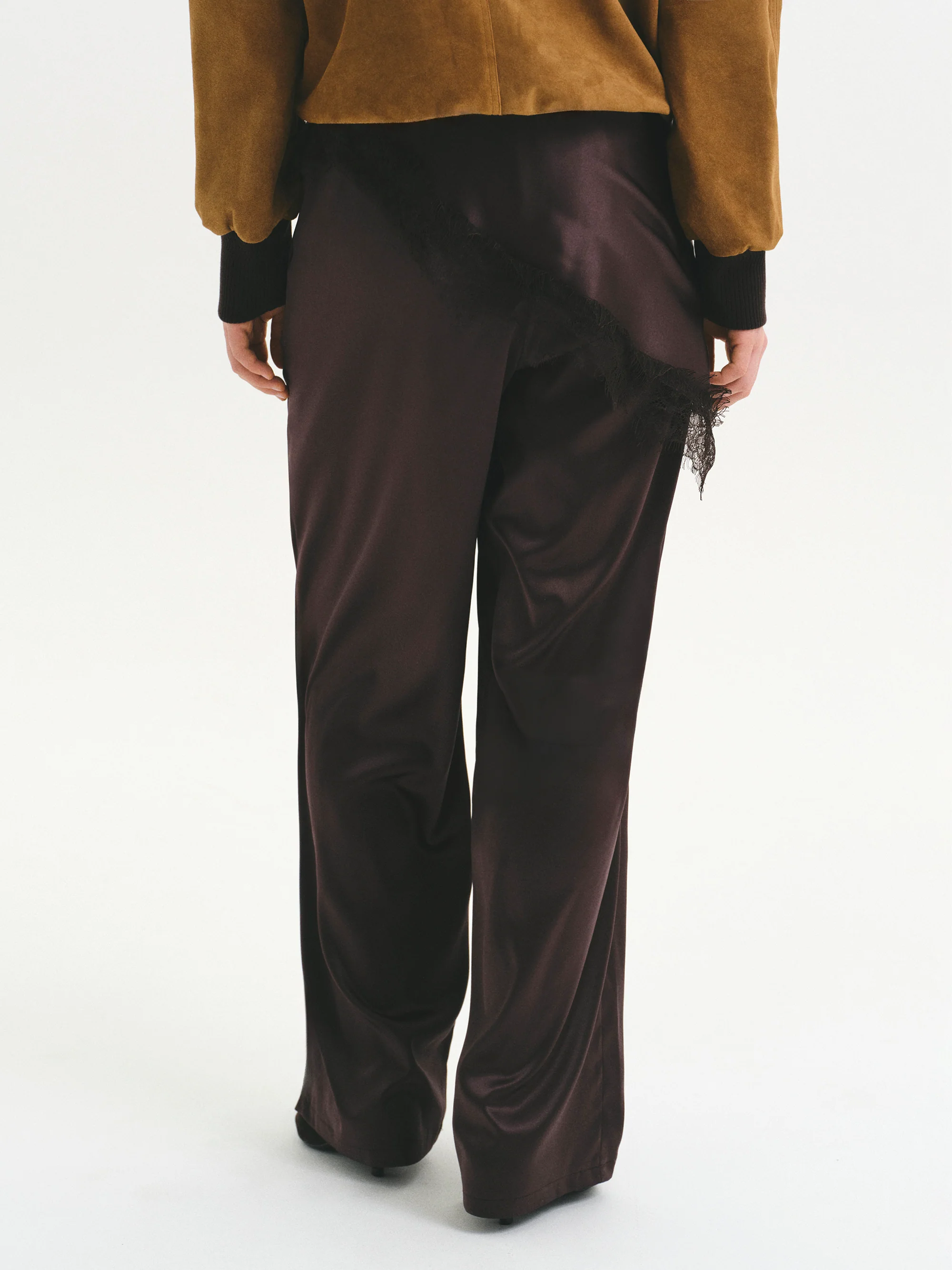 Layered Satin-Effect Trousers, Brown - Image 2