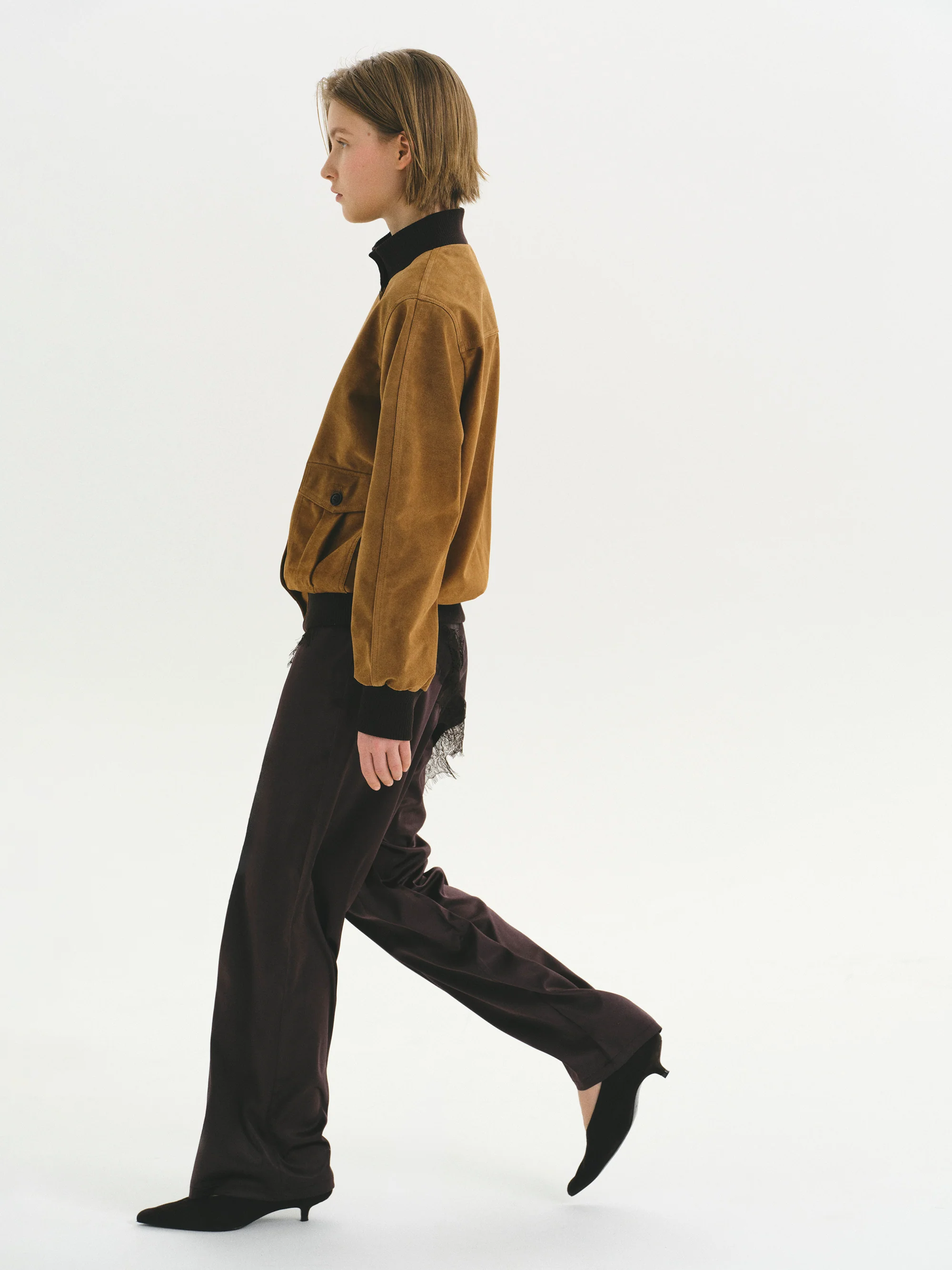 Layered Satin-Effect Trousers, Brown - Image 3