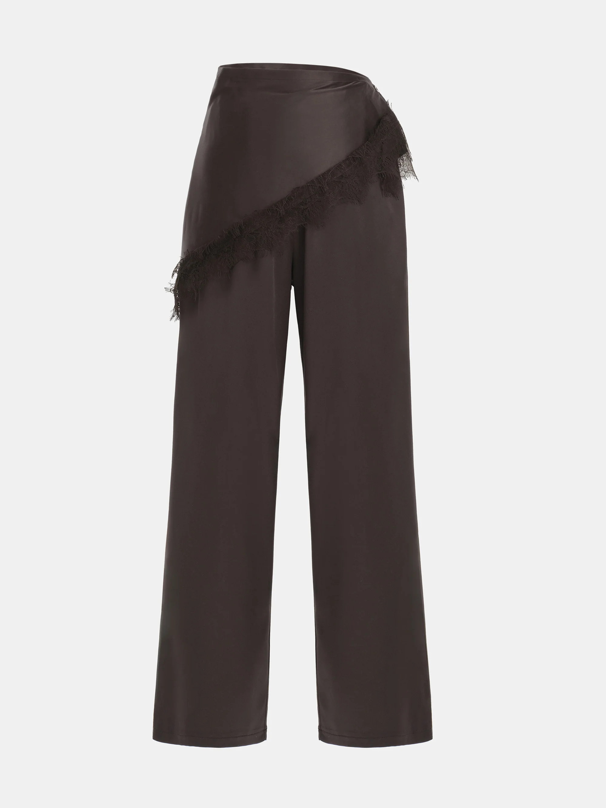 Layered Satin-Effect Trousers, Brown - Image 5