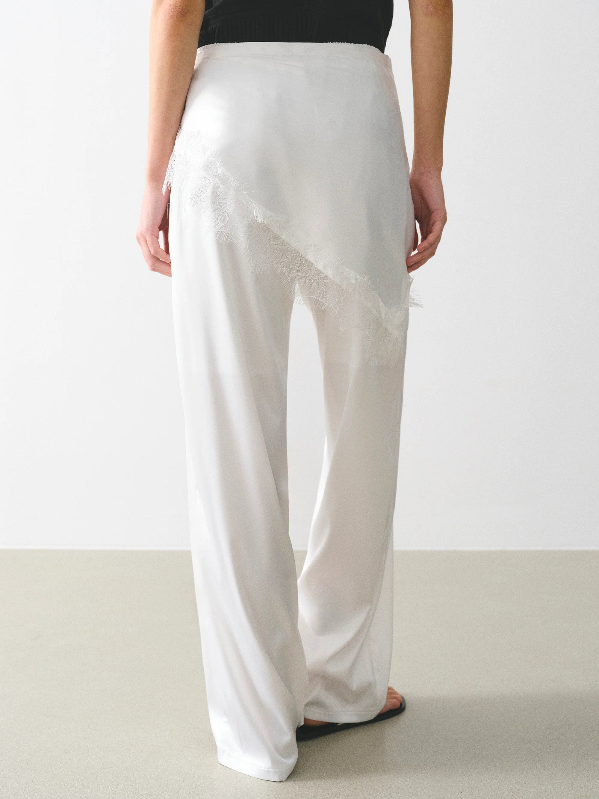 Layered Satin-Effect Trousers, Ivory - Image 4