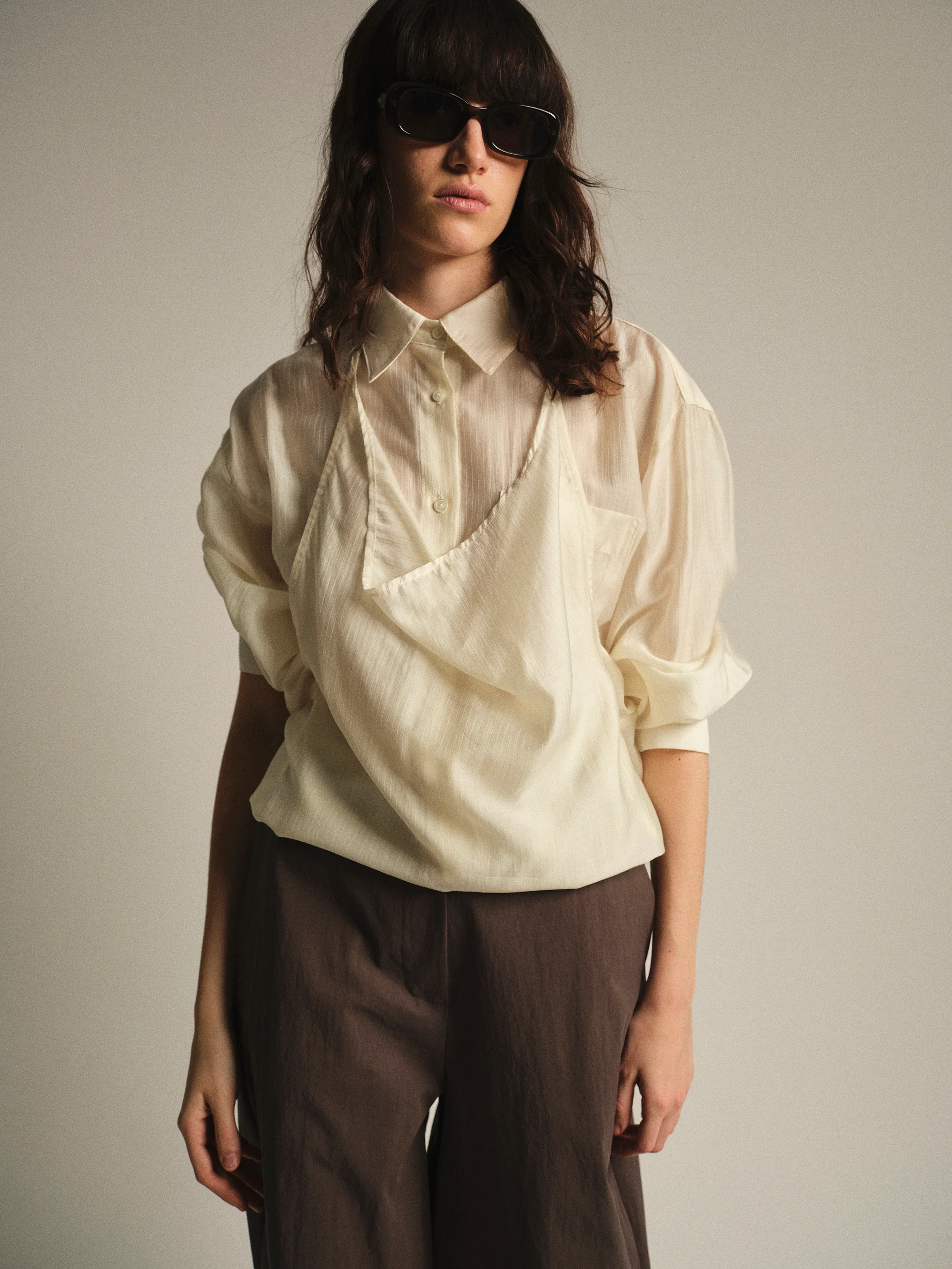 Layered Striped Shirt, Cream