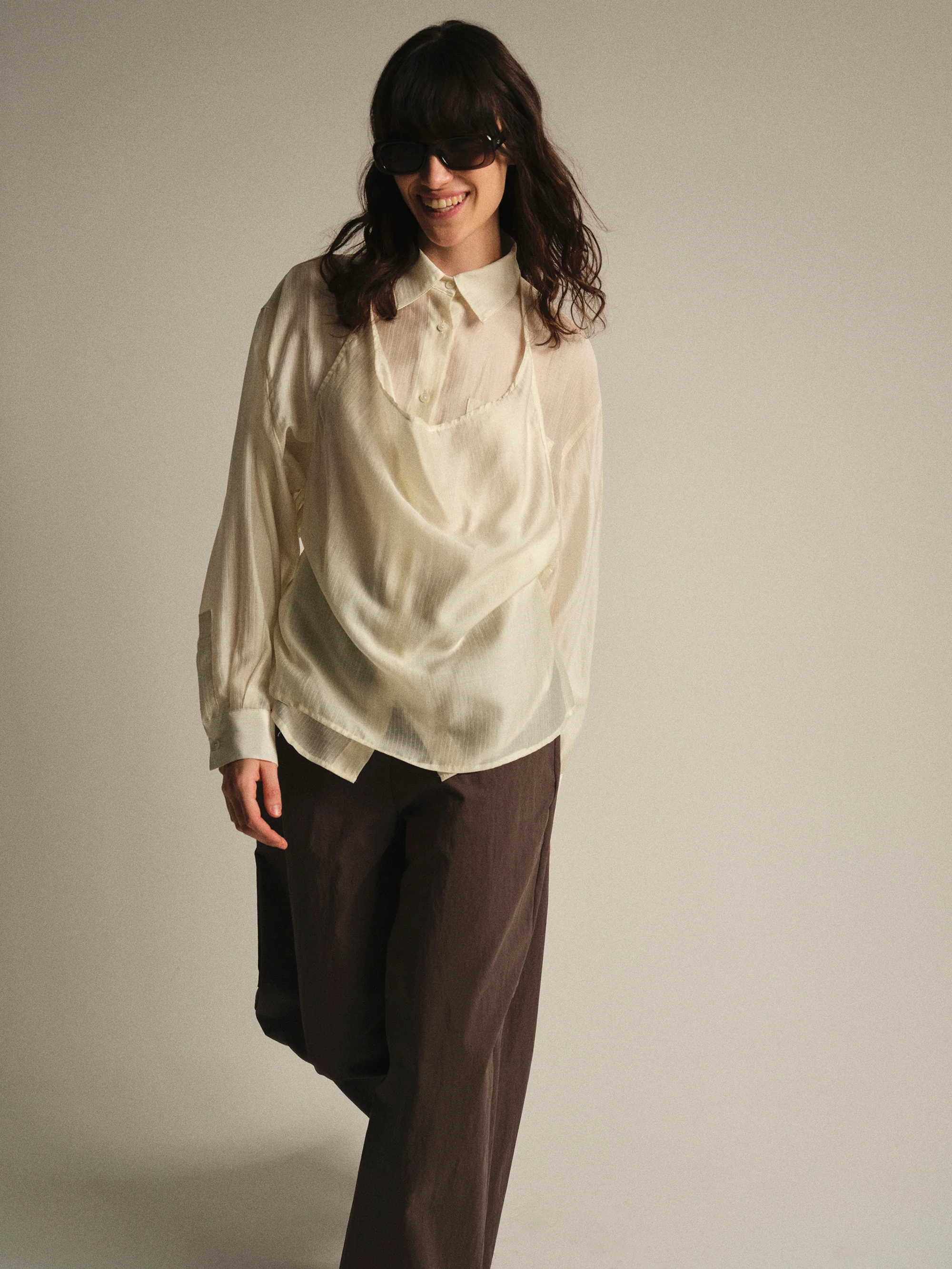 Layered Striped Shirt, Cream - Image 2