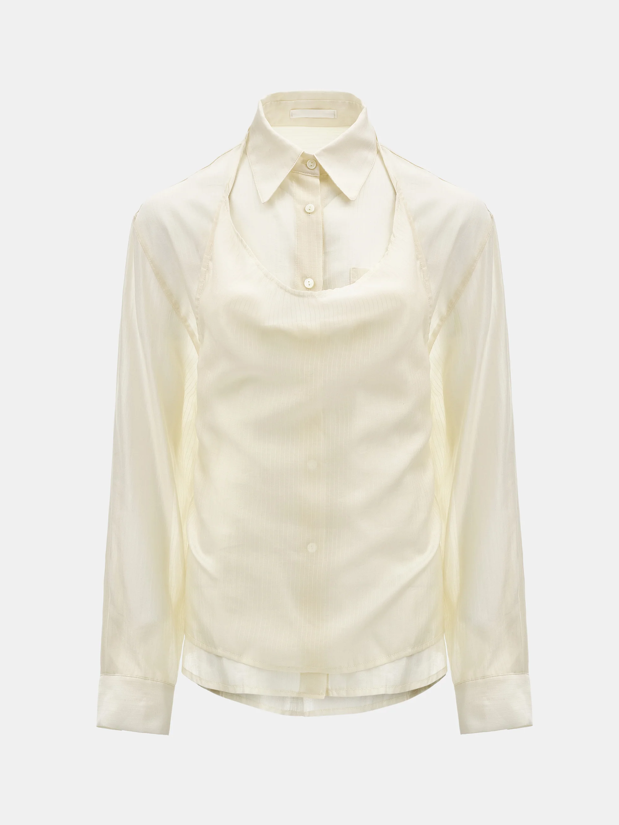 Layered Striped Shirt, Cream - Image 5