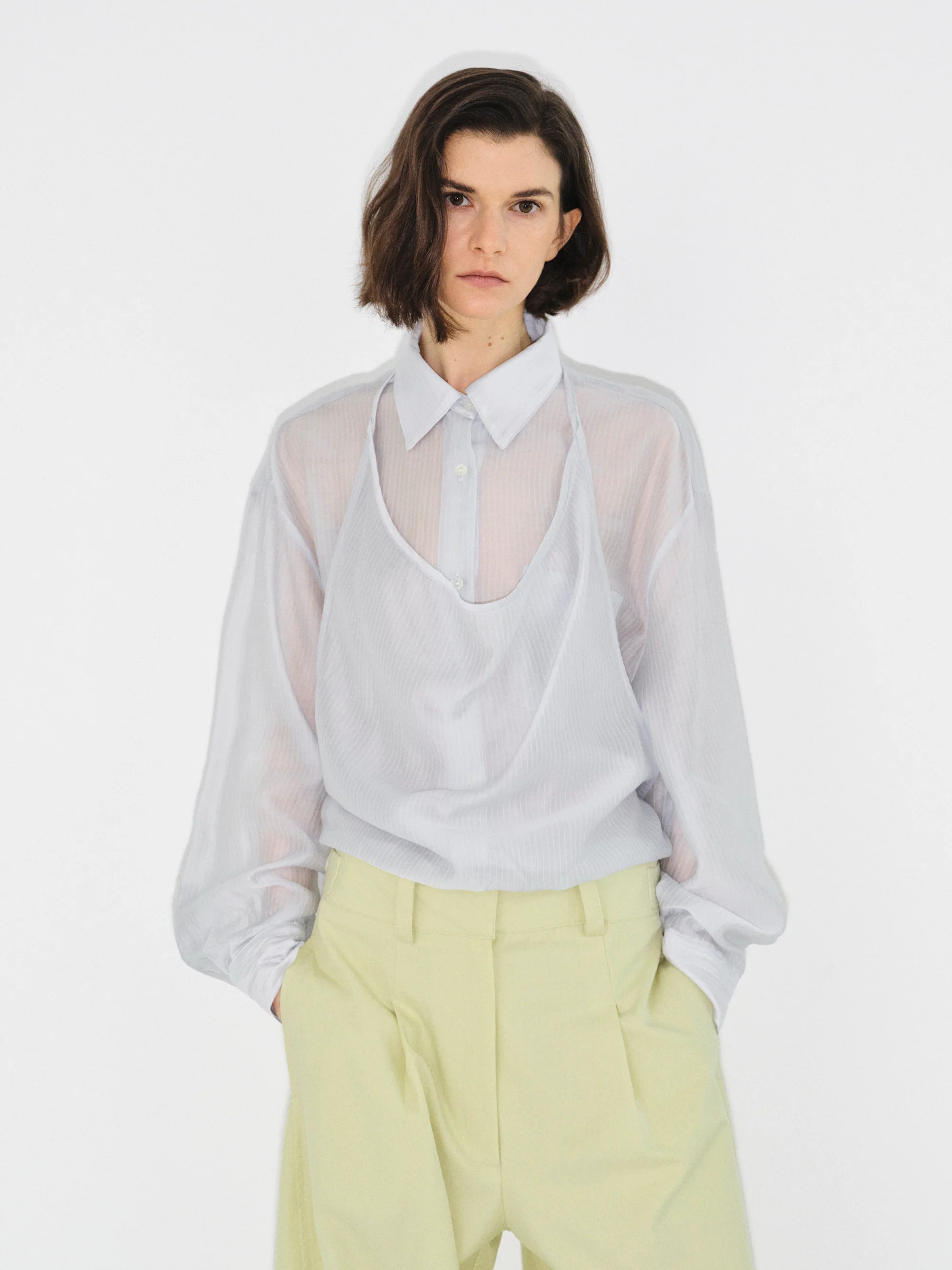 Layered Striped Shirt, Pale Blue