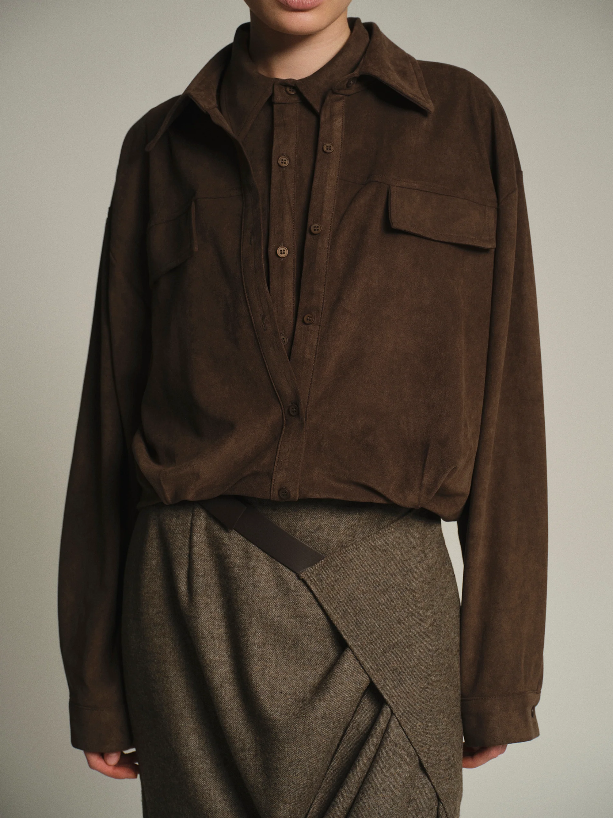 Layered Suede Effect Shirt, Brown