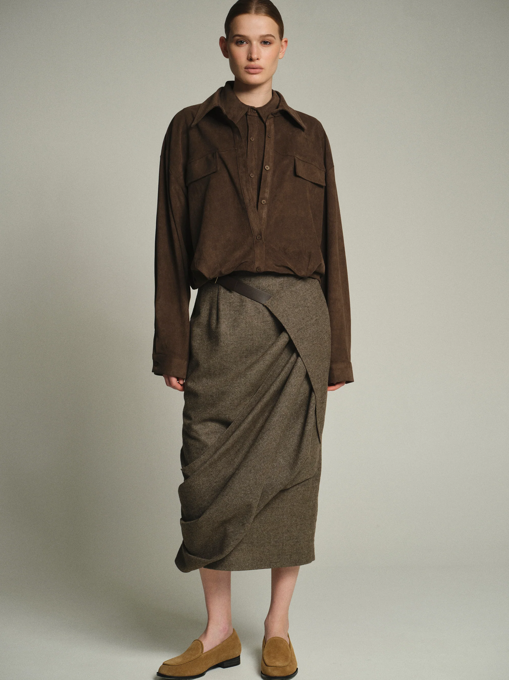 Layered Suede Effect Shirt, Brown - Image 2