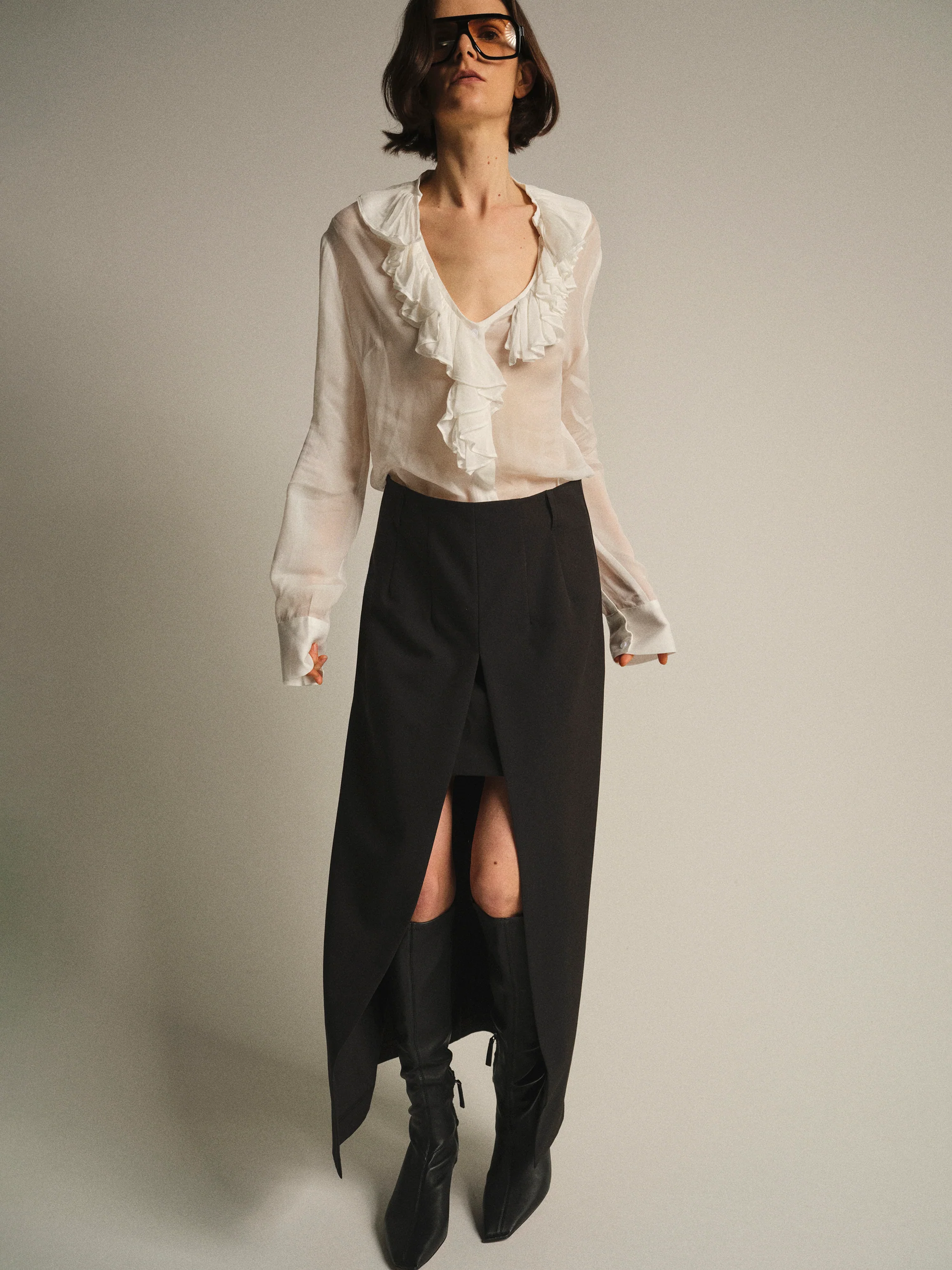 Layered Wrap Slit Skirt, Black