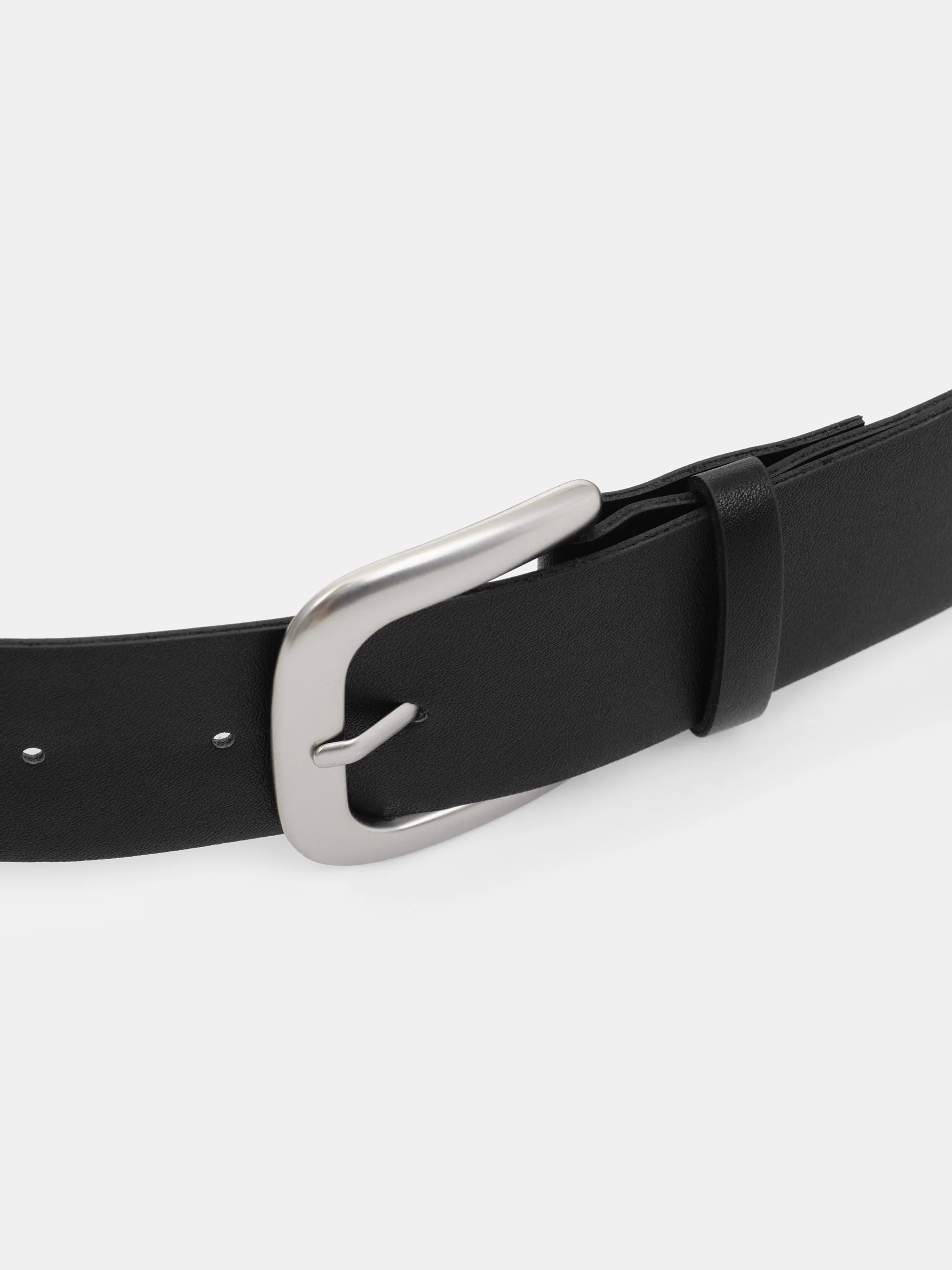 Leather Effect Rectangular Buckle Belt, Black - Image 3