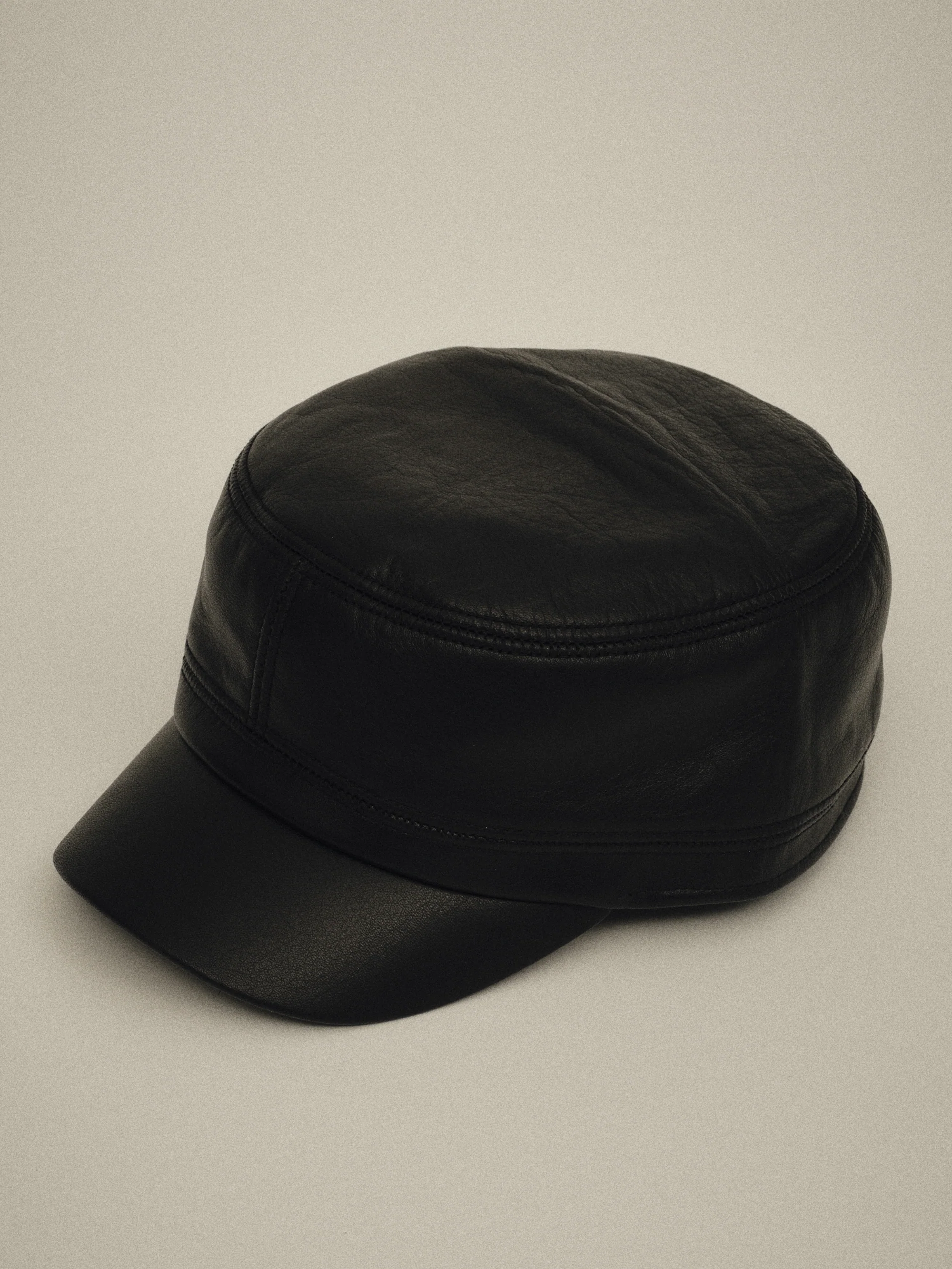 Leather Newsboy Cap, Black