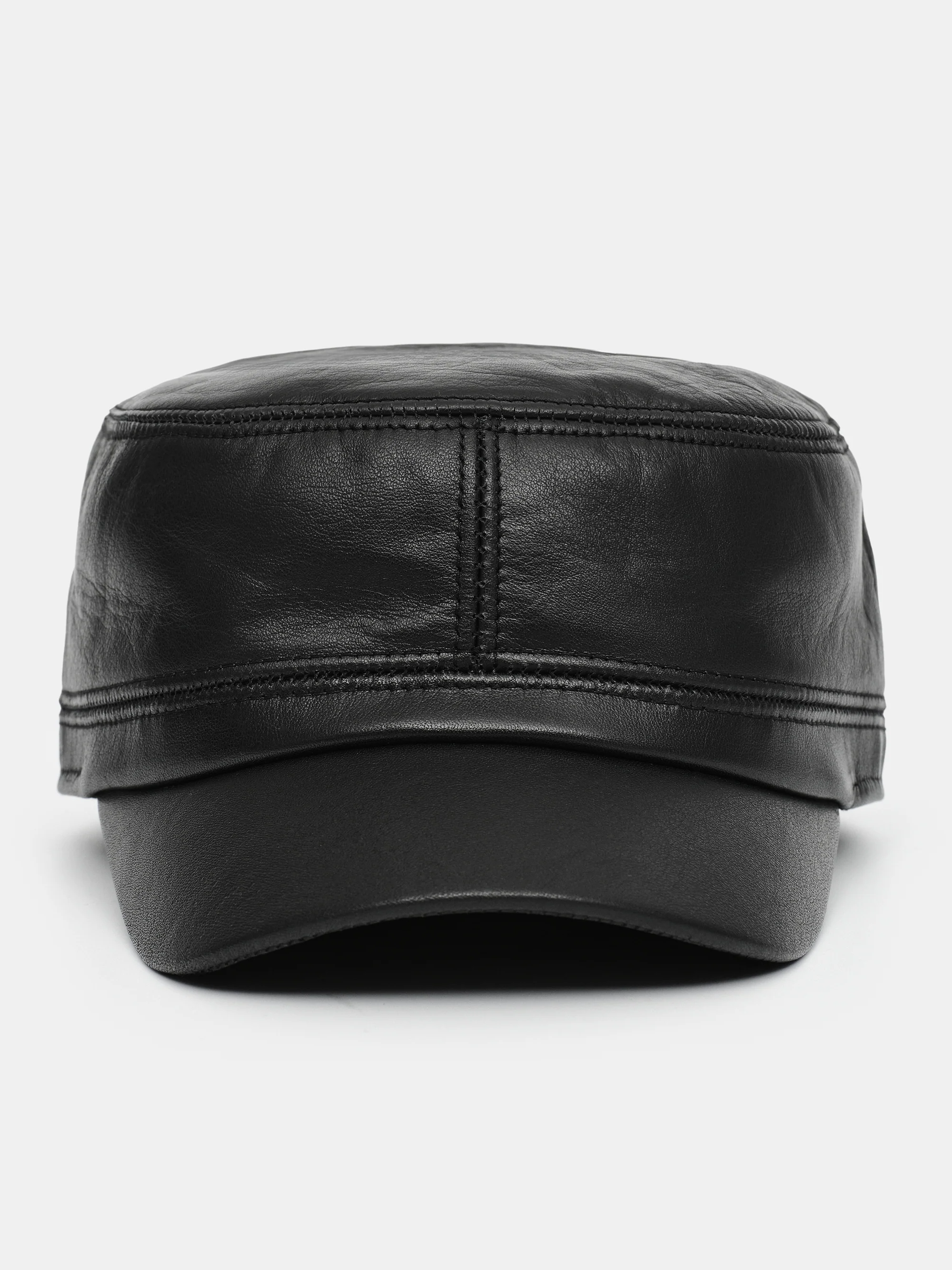 Leather Newsboy Cap, Black - Image 2