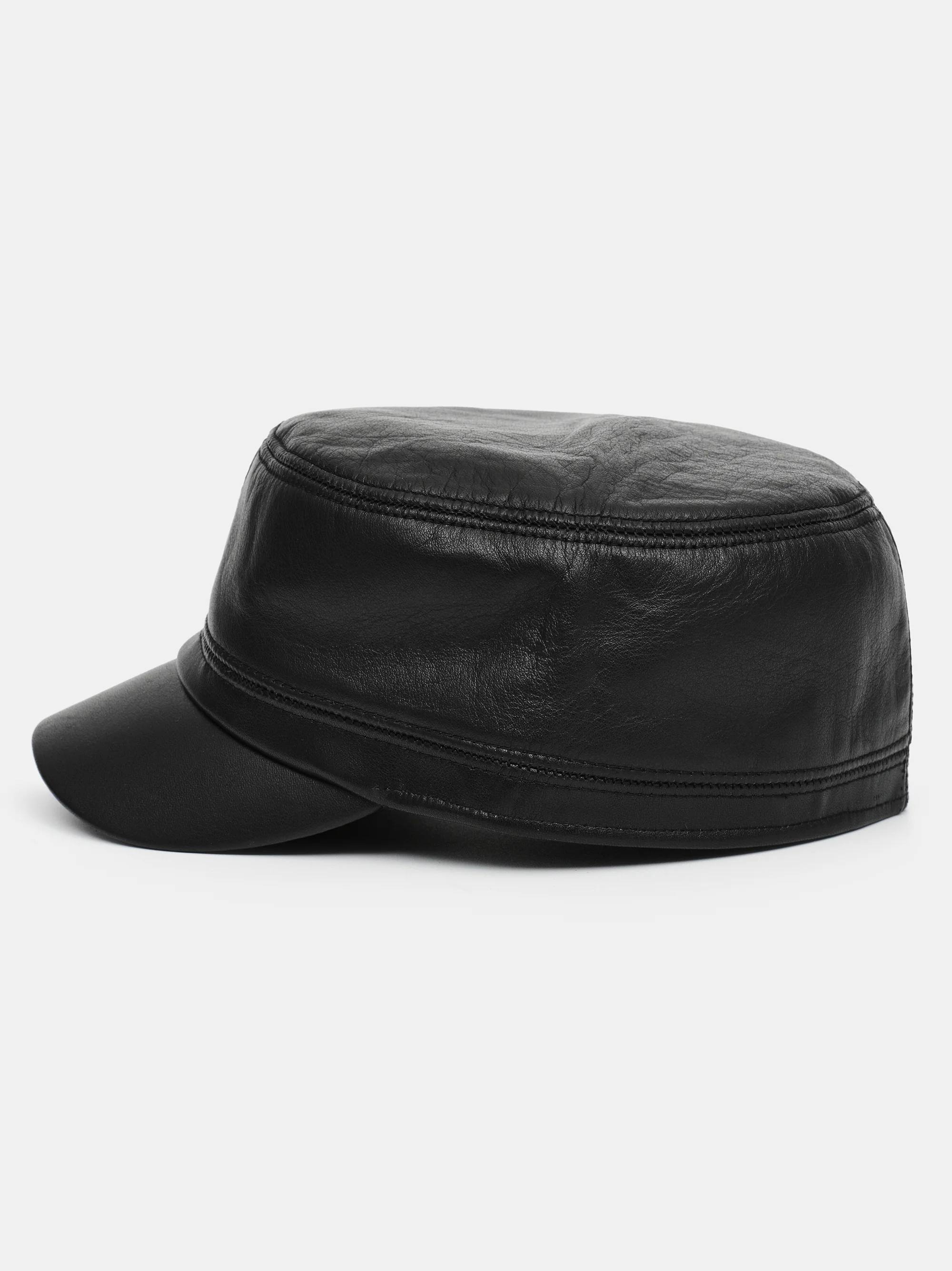 Leather Newsboy Cap, Black - Image 4