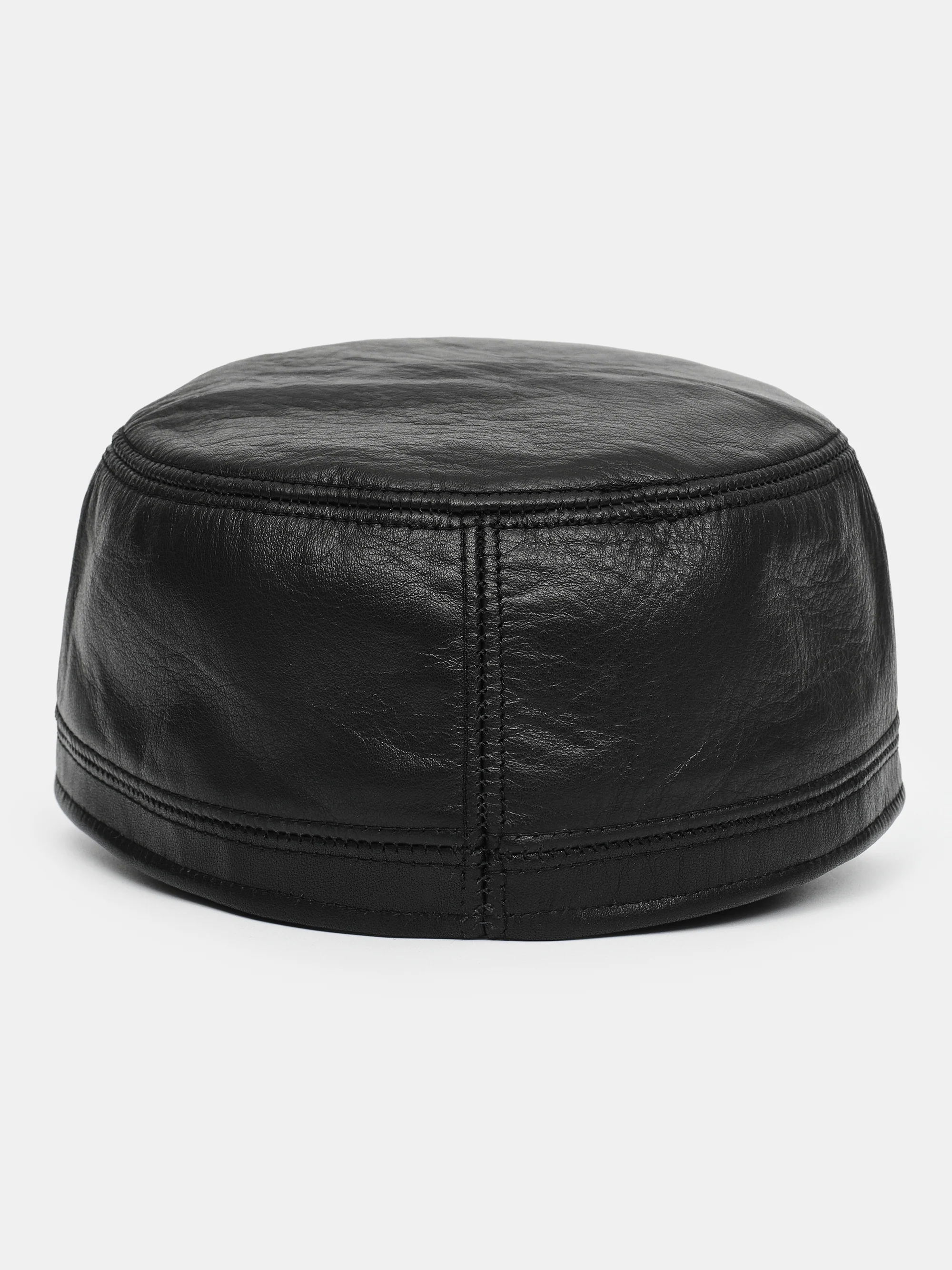 Leather Newsboy Cap, Black - Image 5
