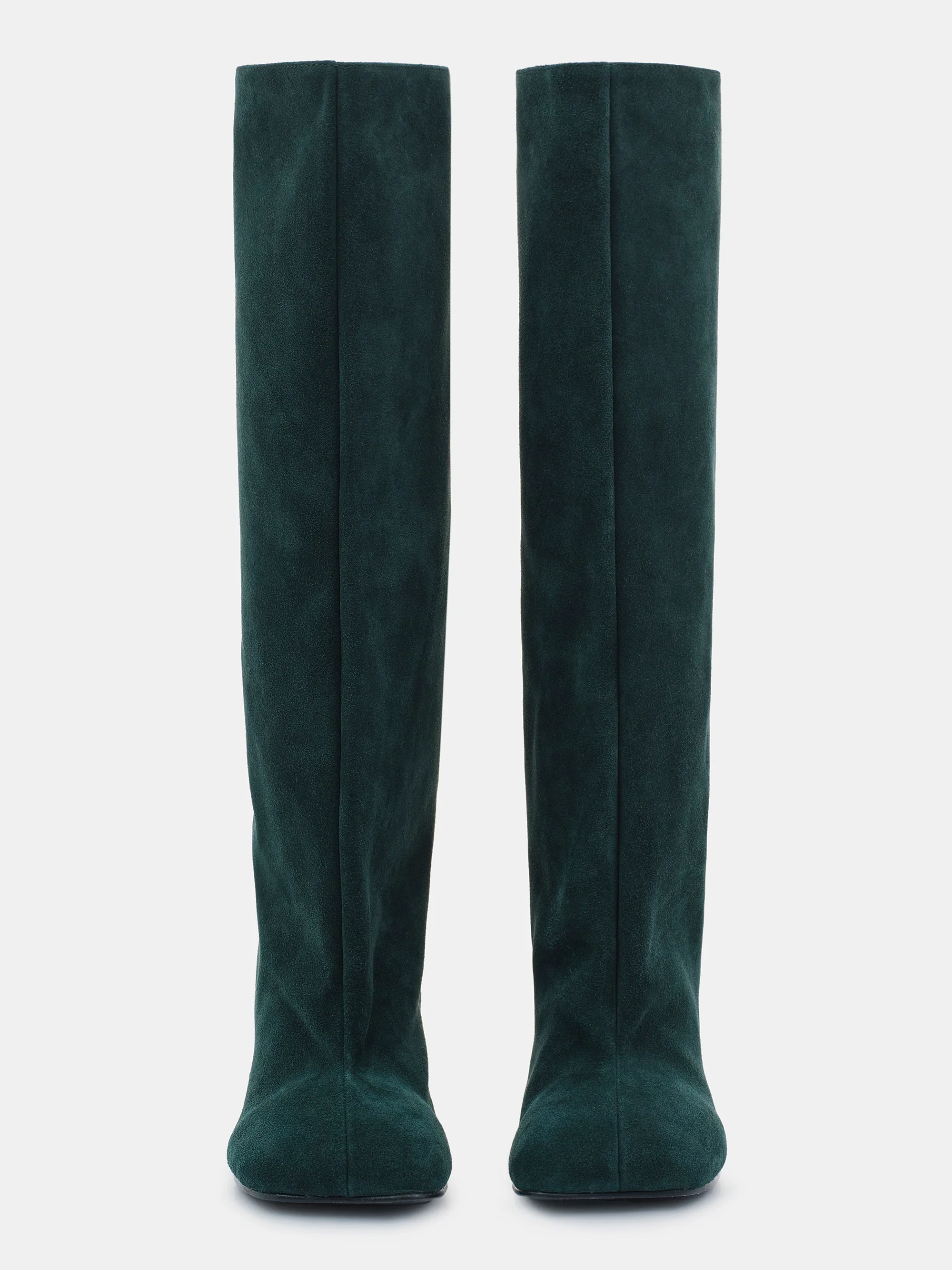 Leather Wide Shaft Boots, Turquoise Green - Image 2