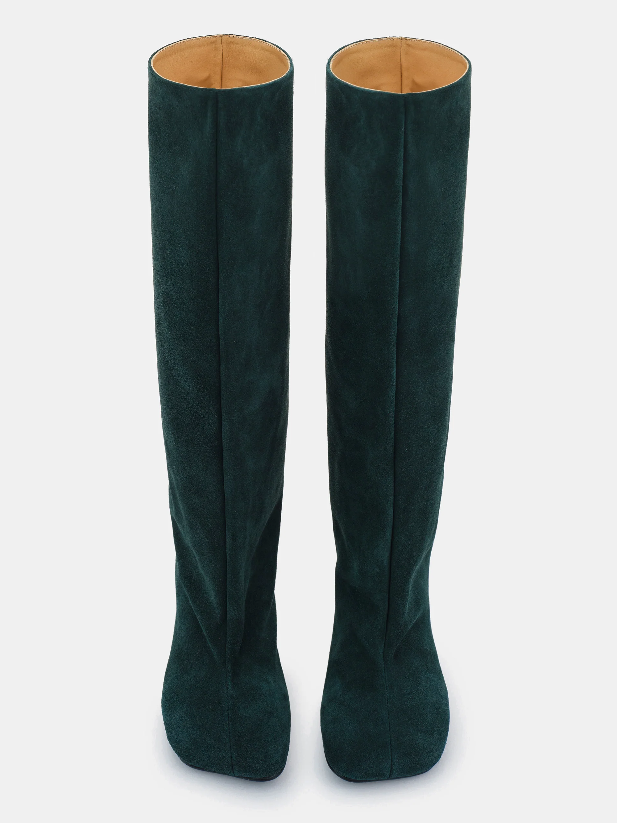 Leather Wide Shaft Boots, Turquoise Green - Image 3