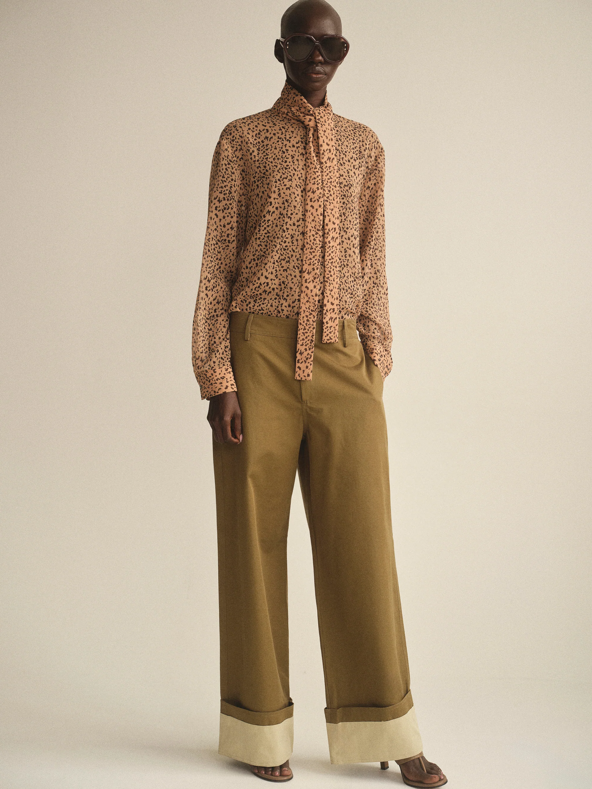 Leopard-Print Scarf Blouse, Brown - Image 2