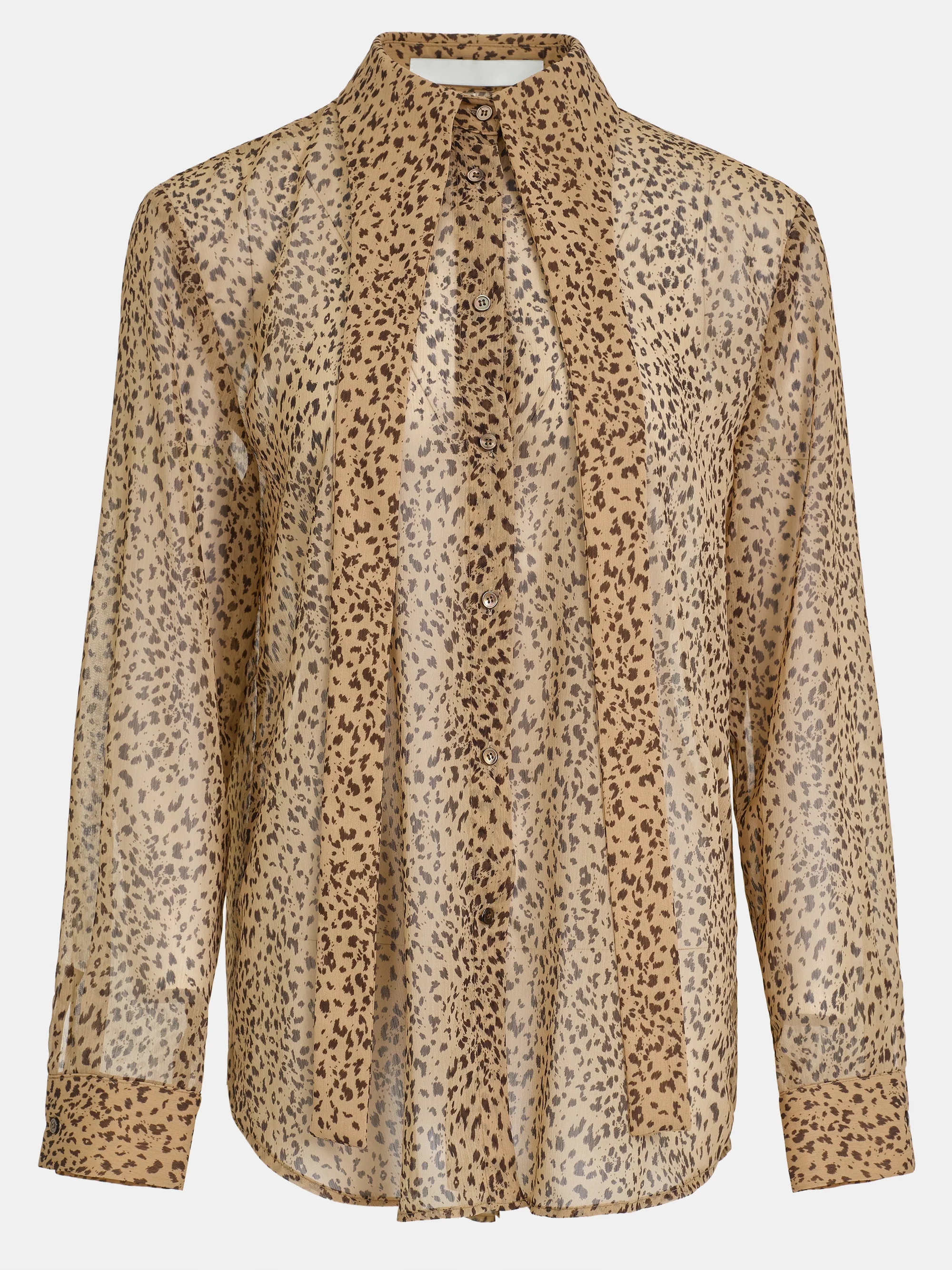 Leopard-Print Scarf Blouse, Brown - Image 5