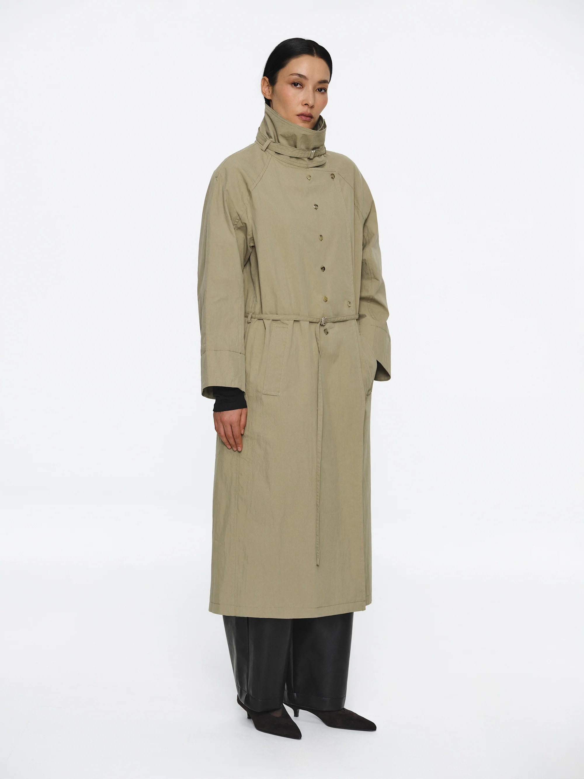 Liko Stand Collar Trench Coat, Beige - Image 4