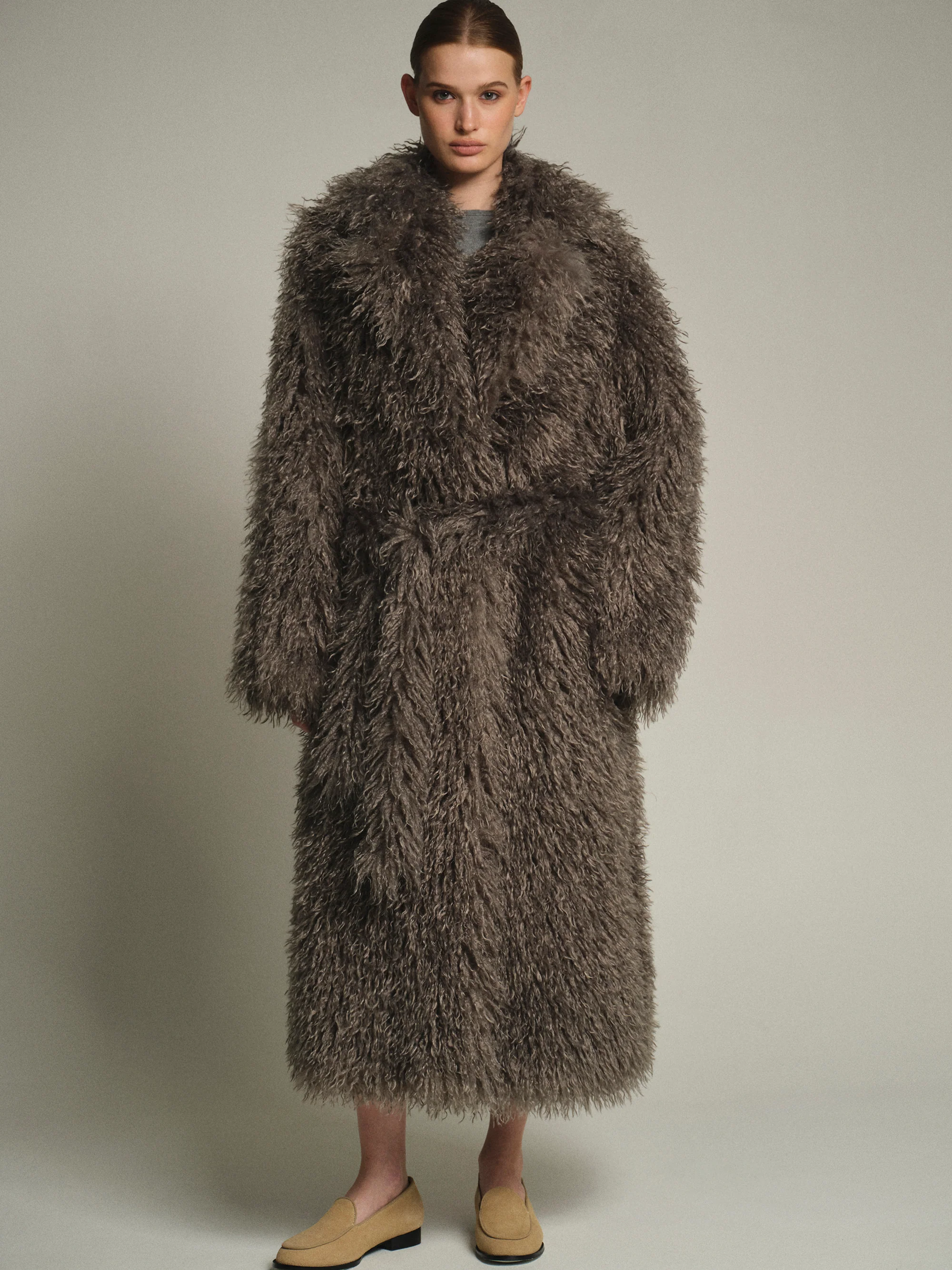 Long Belted Plush Coat, Sage - Image 2