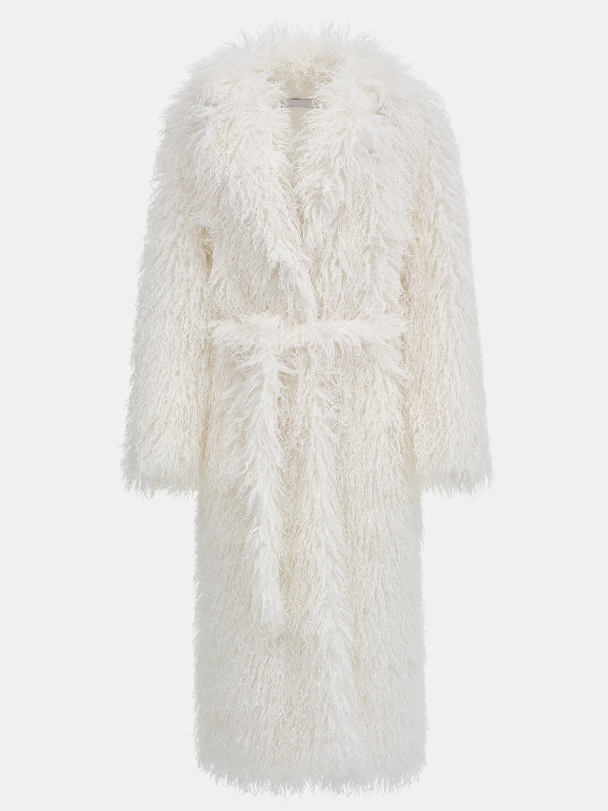 Long Belted Plush Coat, White - Image 6