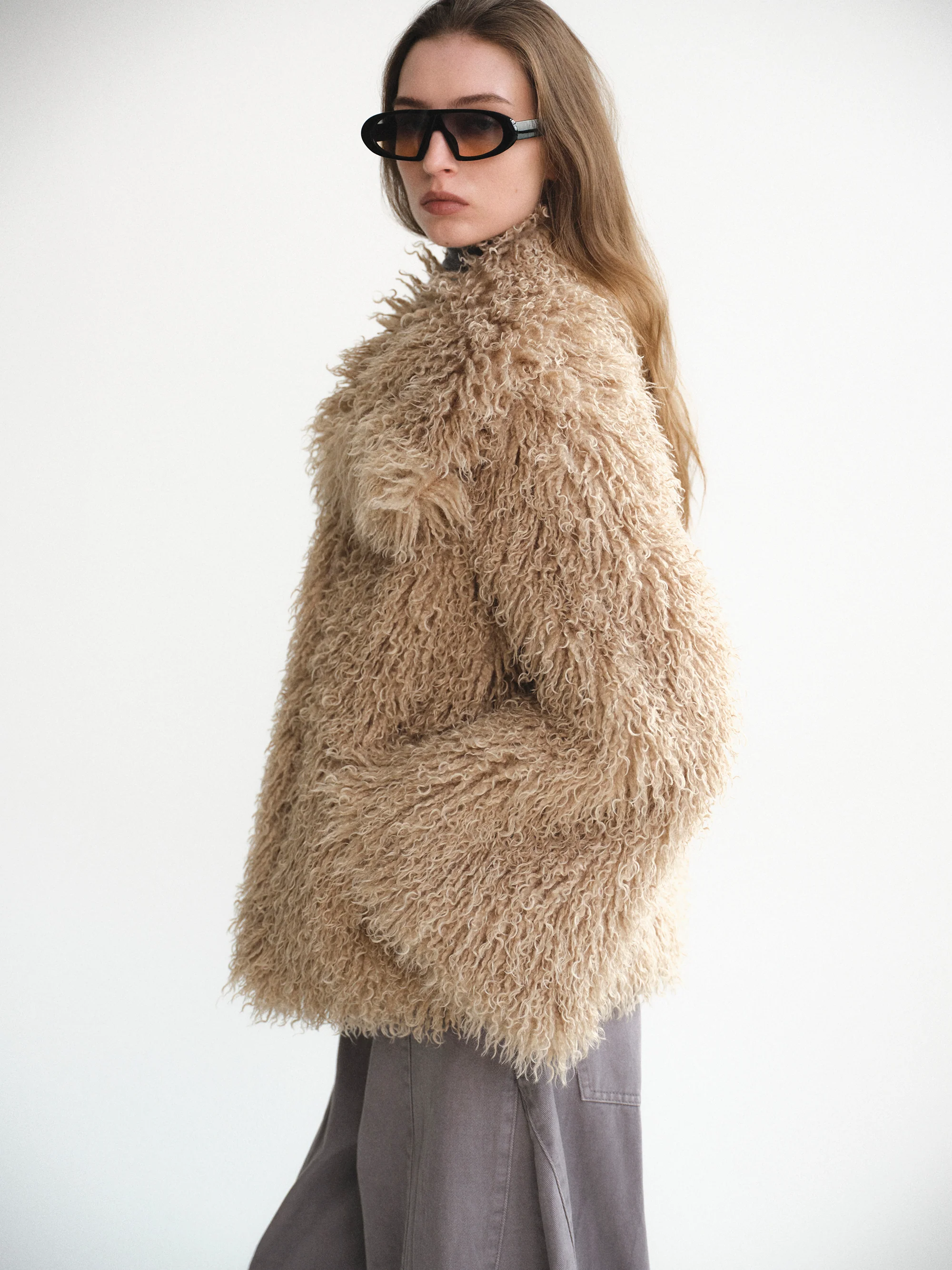 Long Hair Faux-Fur Jacket, Brown - Image 4