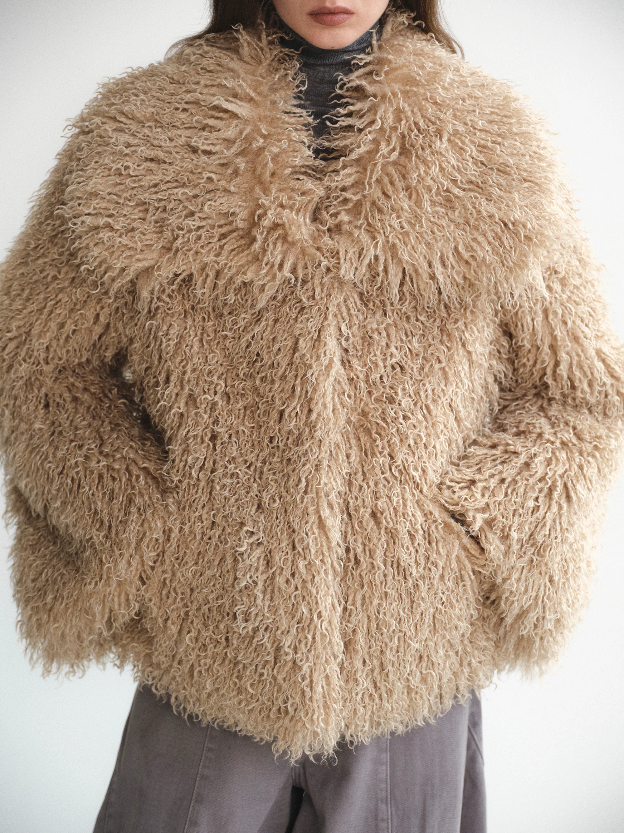 Long Hair Faux-Fur Jacket, Brown - Image 5