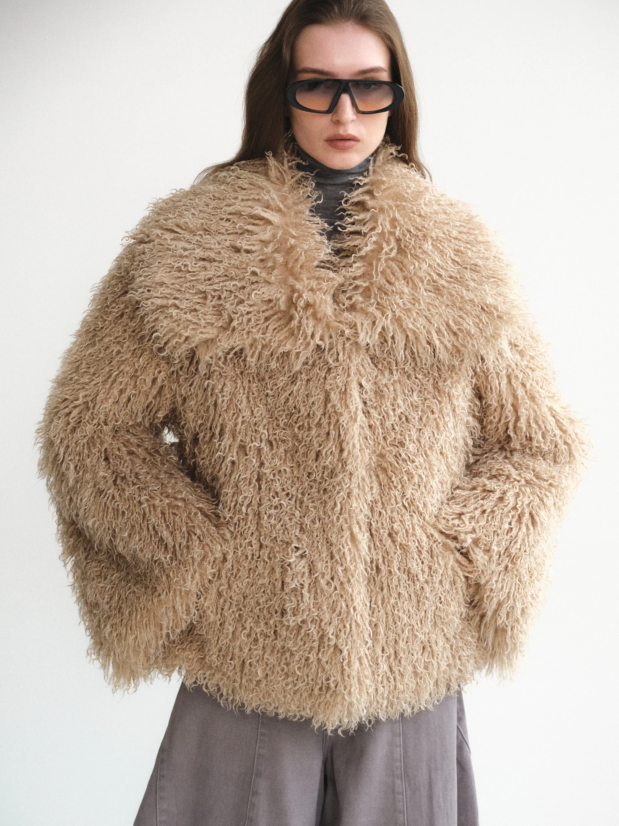 Long Hair Faux-Fur Jacket, Brown - Image 6