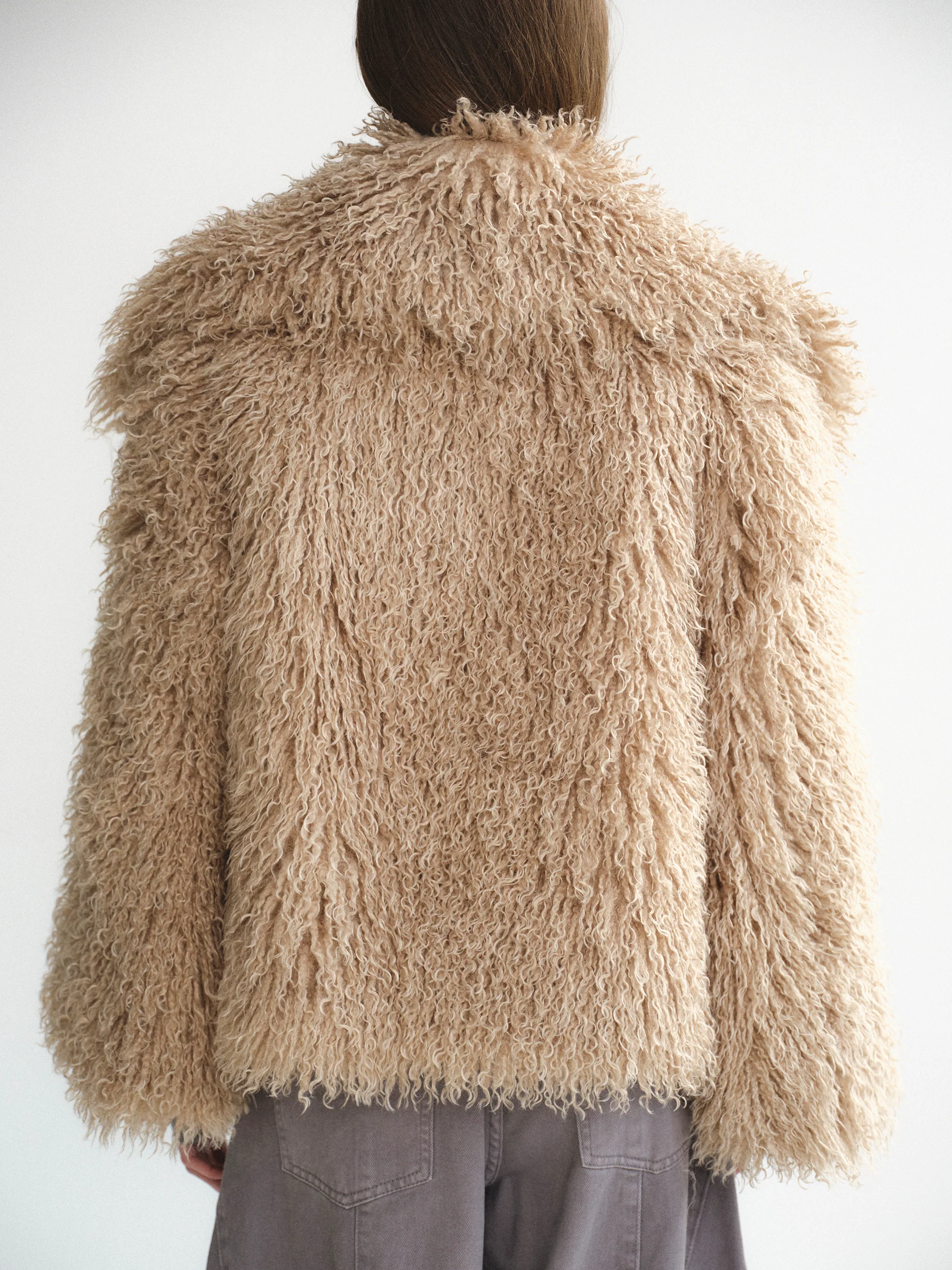 Long Hair Faux-Fur Jacket, Brown - Image 8