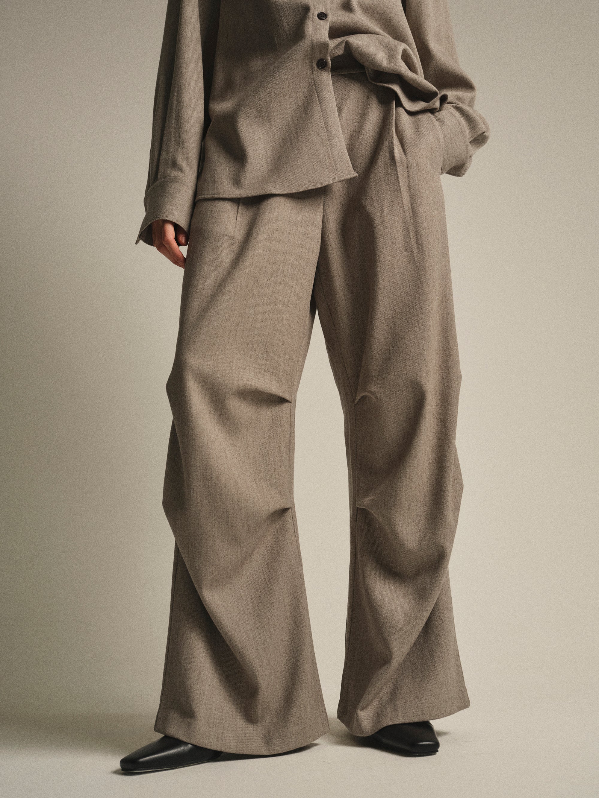 Loter Side-Ruched Trousers, Beige - Image 3