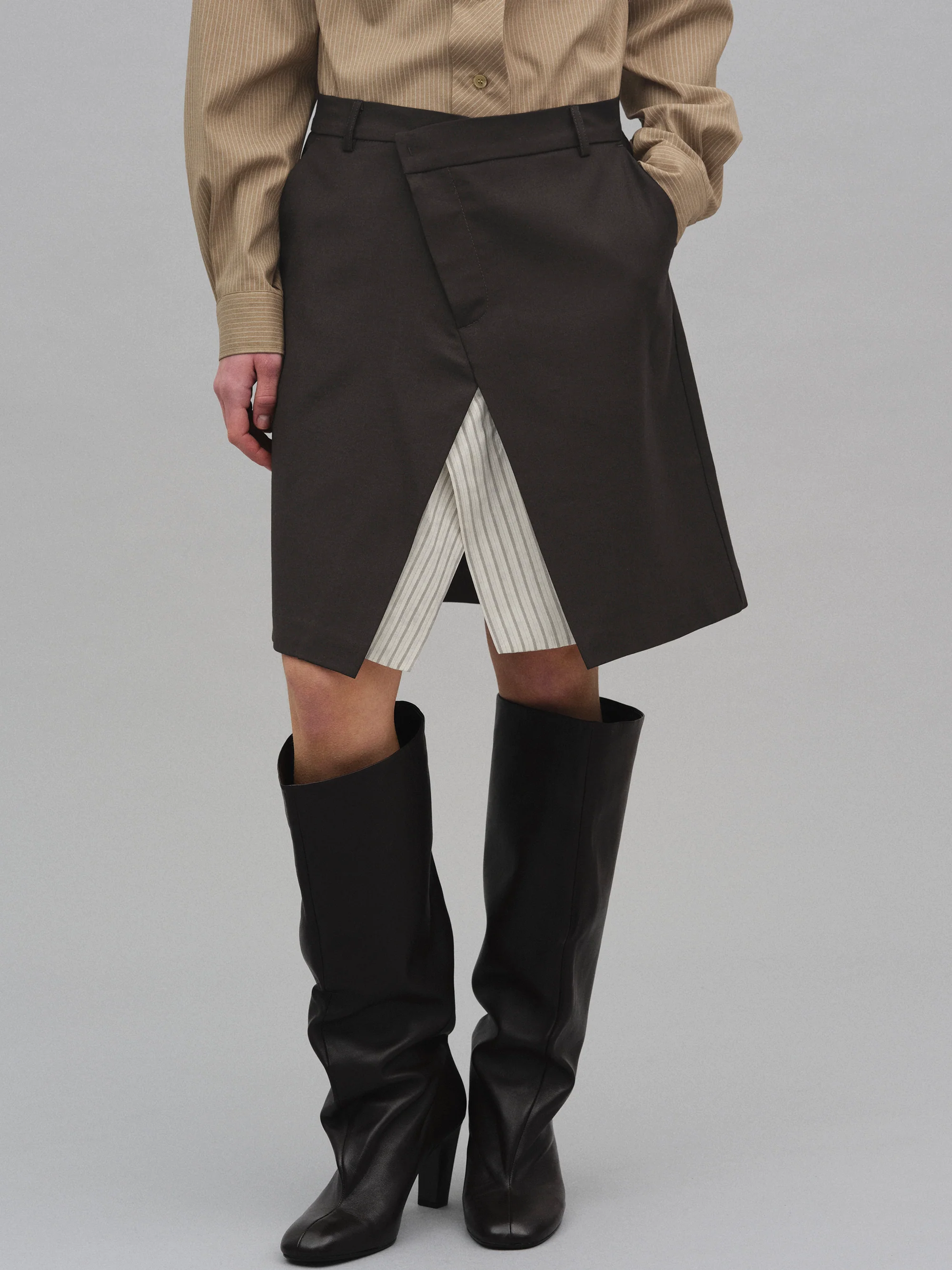 Maia Layered Wrap Midi Skirt, Brown - Image 3