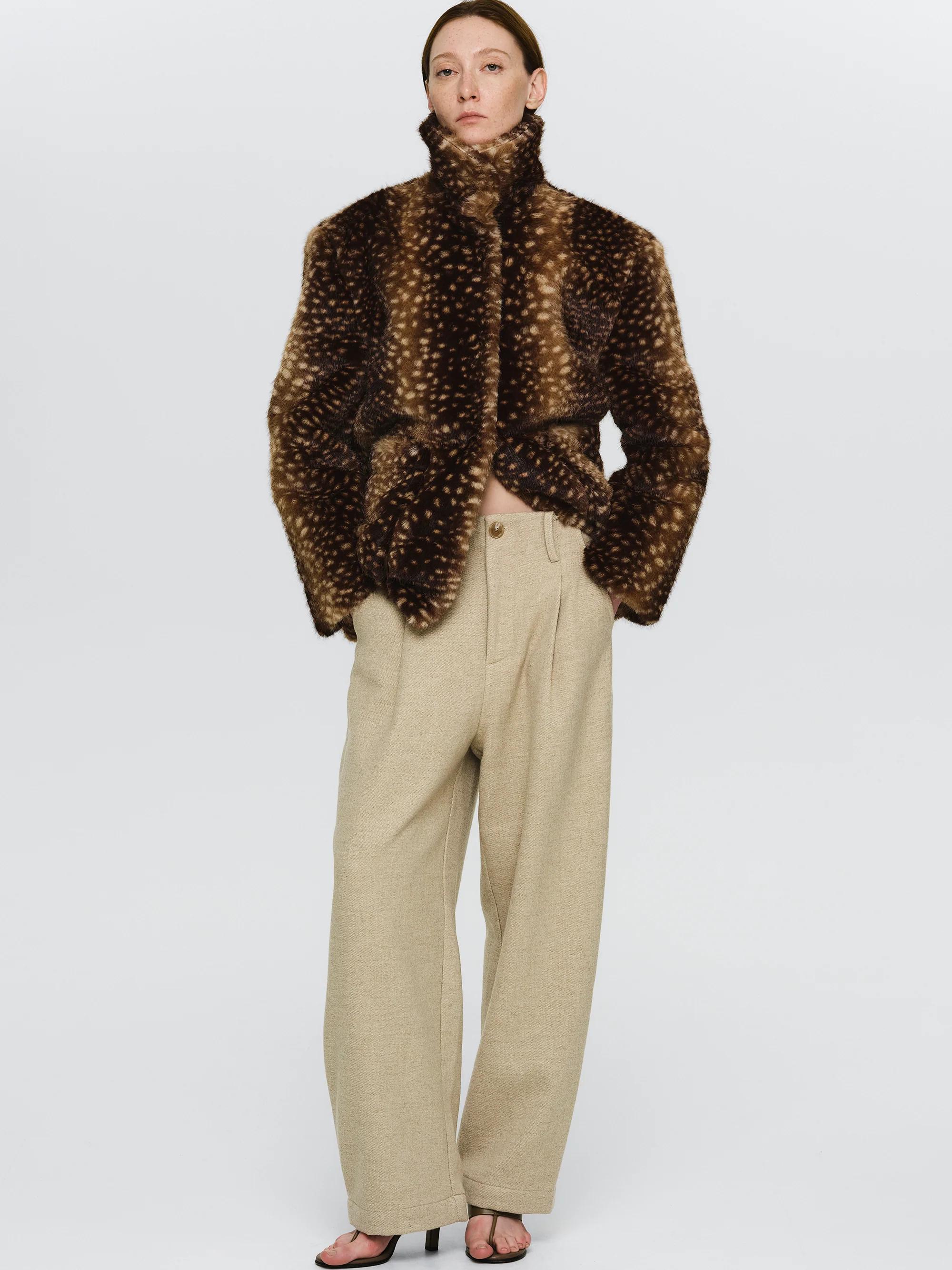 Melange Wool-Blend Trousers, Beige - Image 2