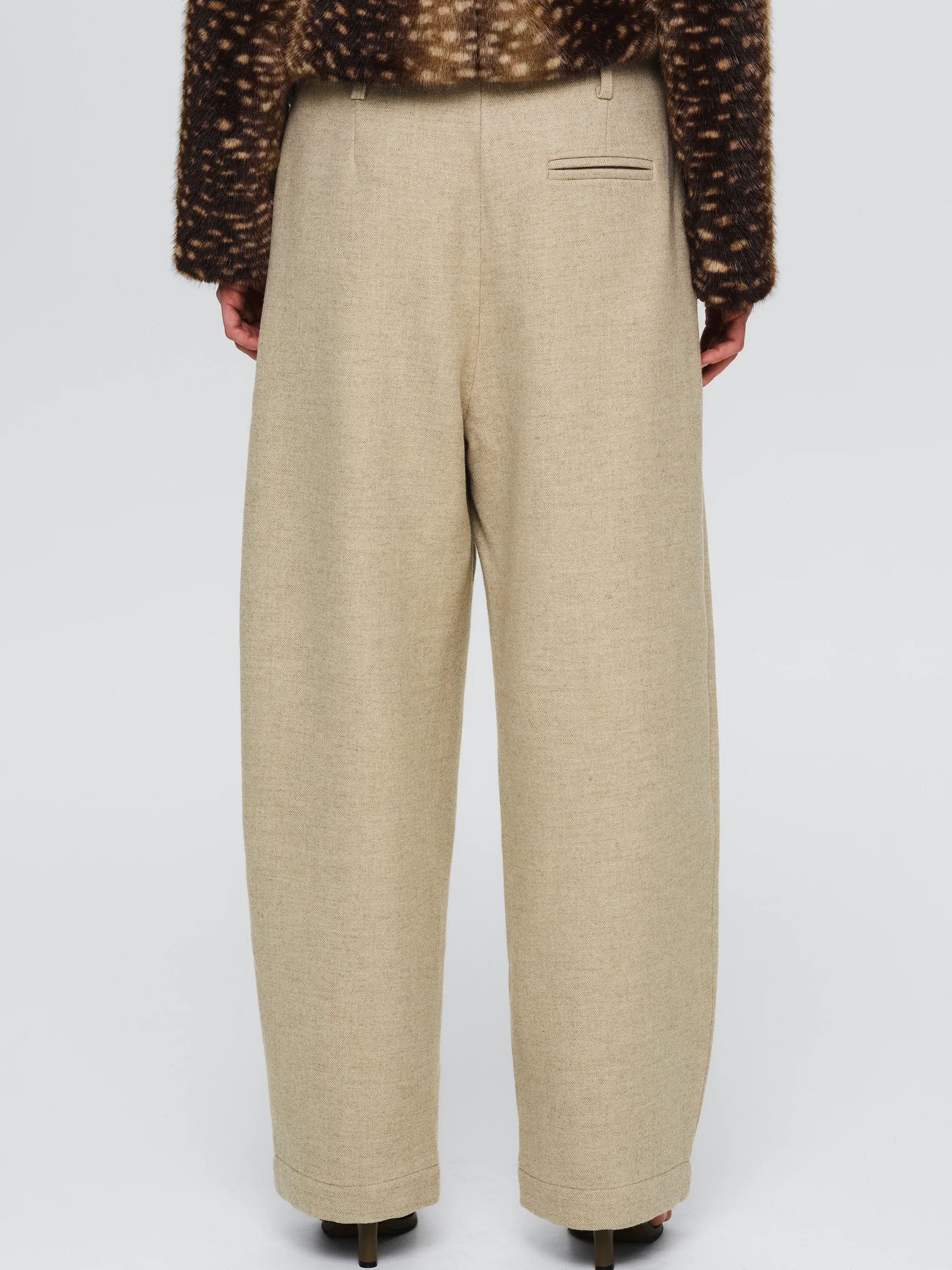 Melange Wool-Blend Trousers, Beige - Image 5