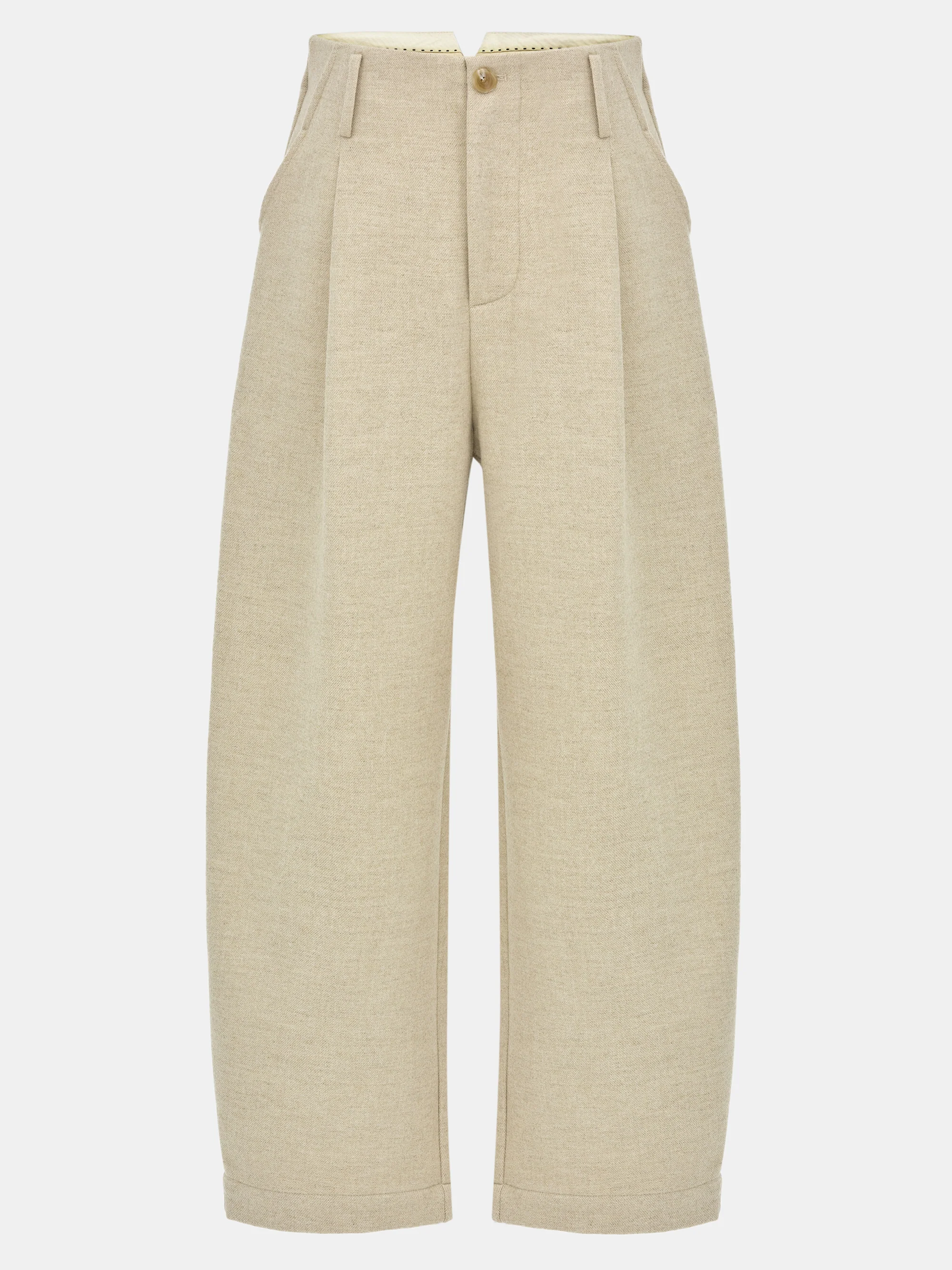 Melange Wool-Blend Trousers, Beige - Image 6