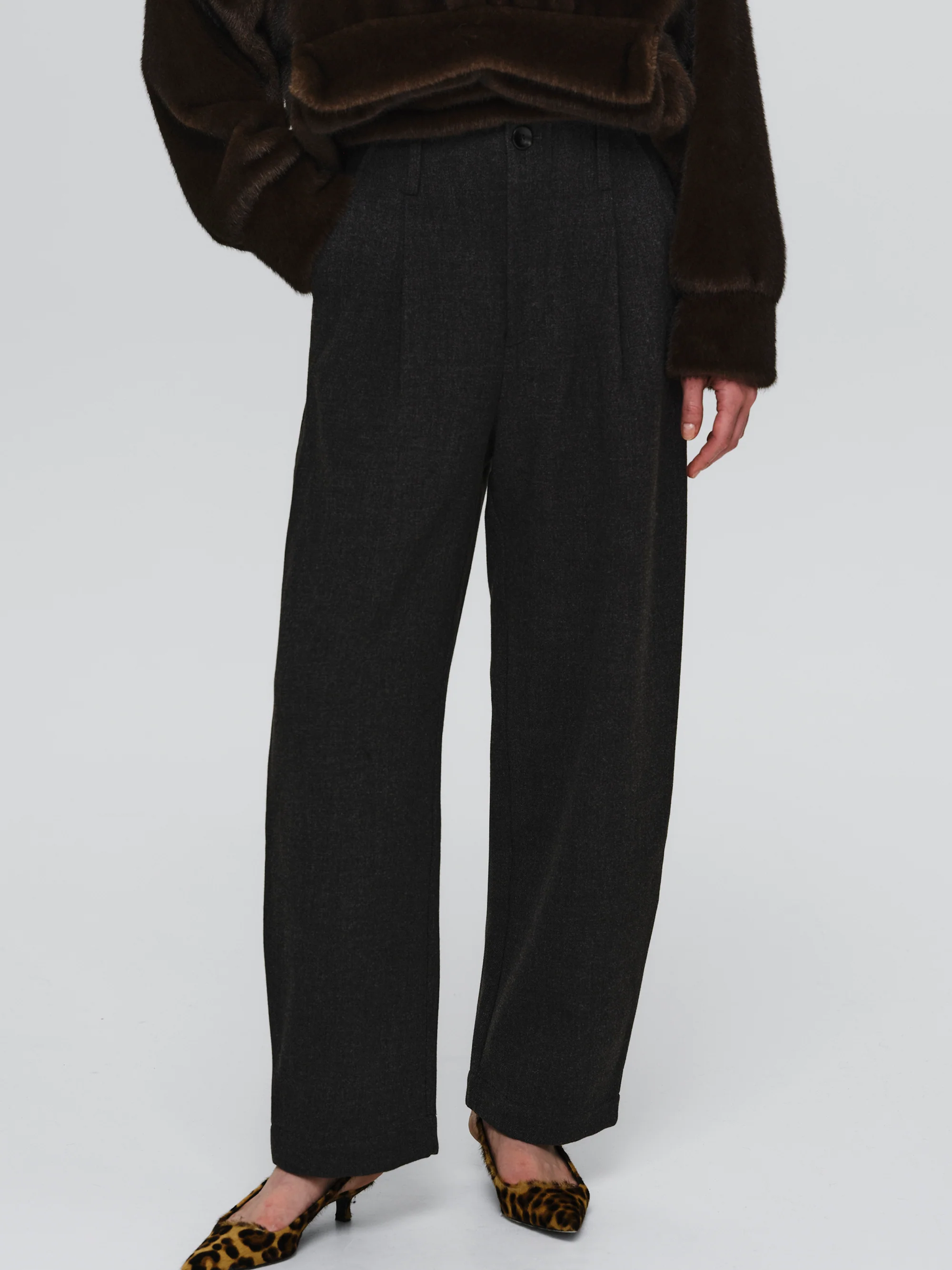 Melange Wool-Blend Trousers, Black