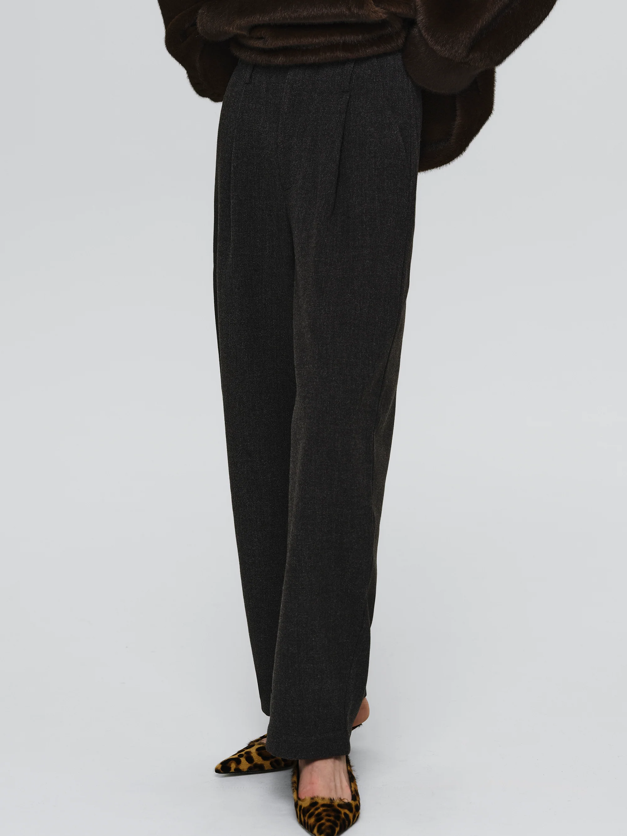 Melange Wool-Blend Trousers, Black - Image 2